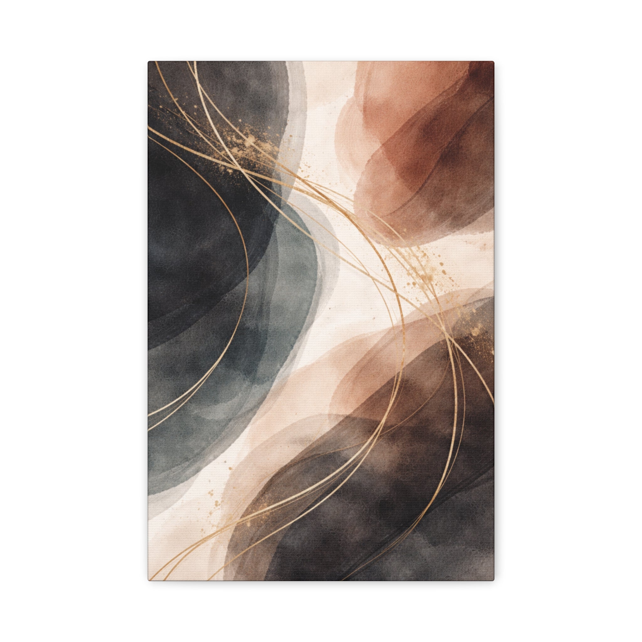 Abstract Earth Tones Matte Canvas Wall Art Modern Gold Line Accent