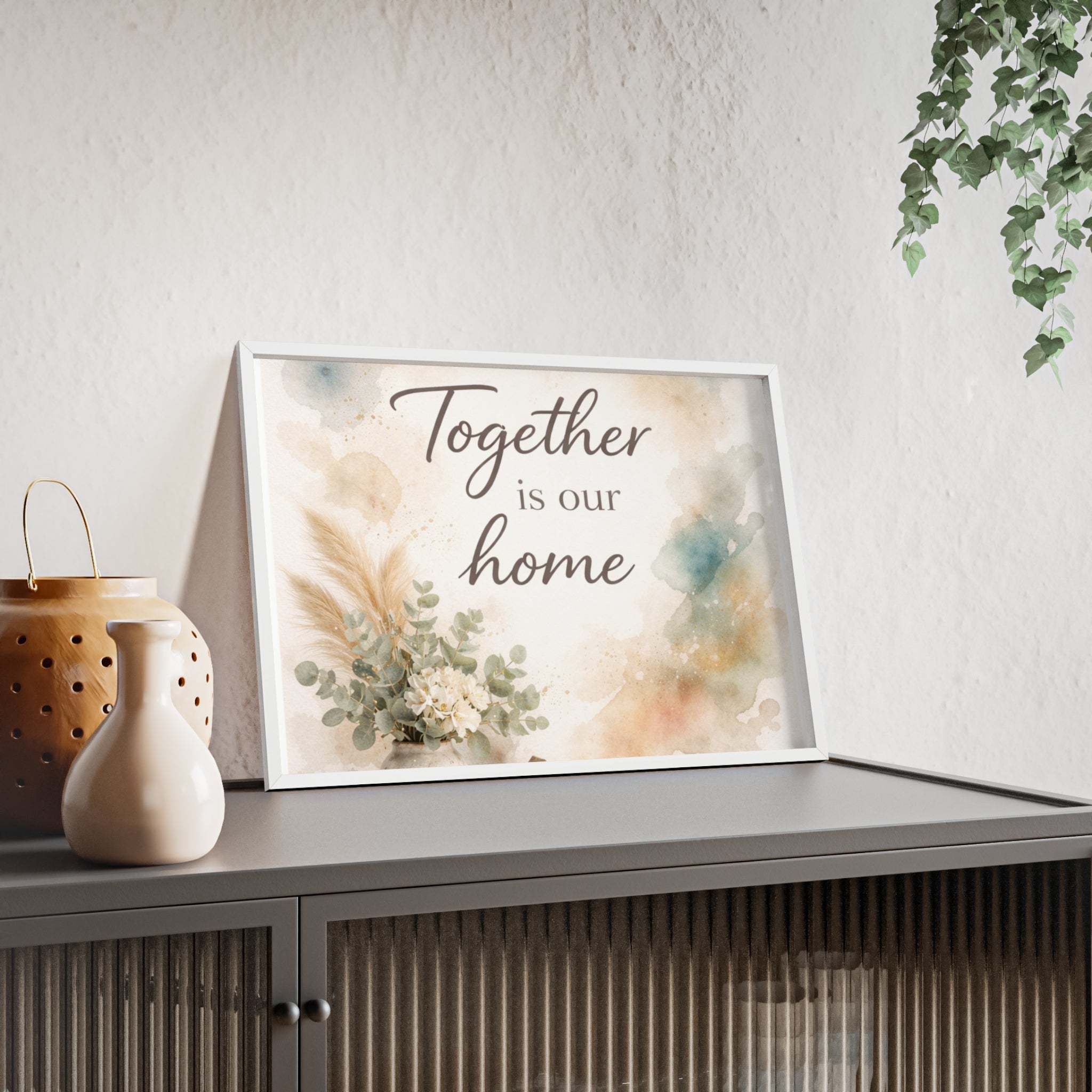 Together Is Our Home Framed Poster Cozy Watercolor Floral Wall Art