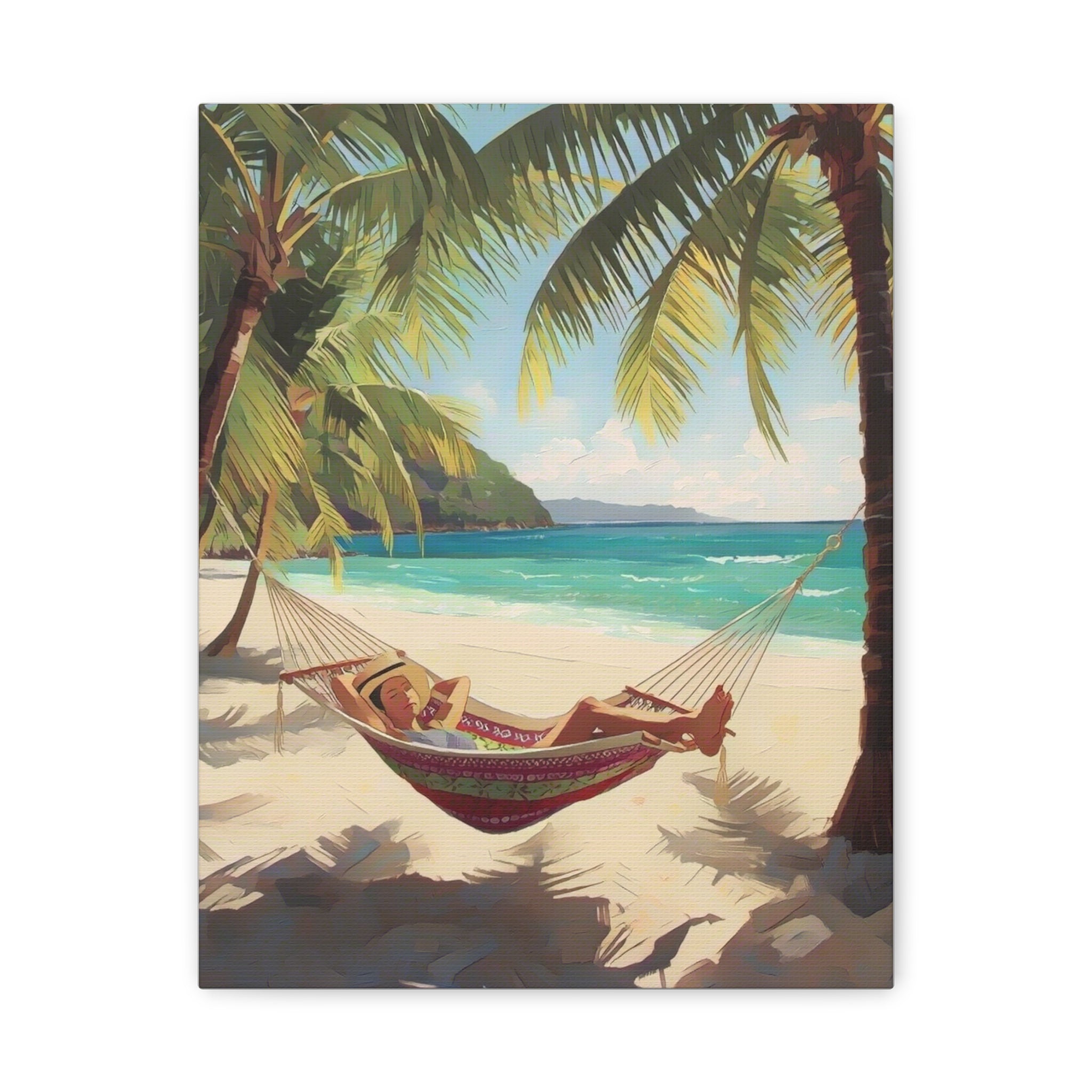Tropical Beach Hammock Canvas Wall Art