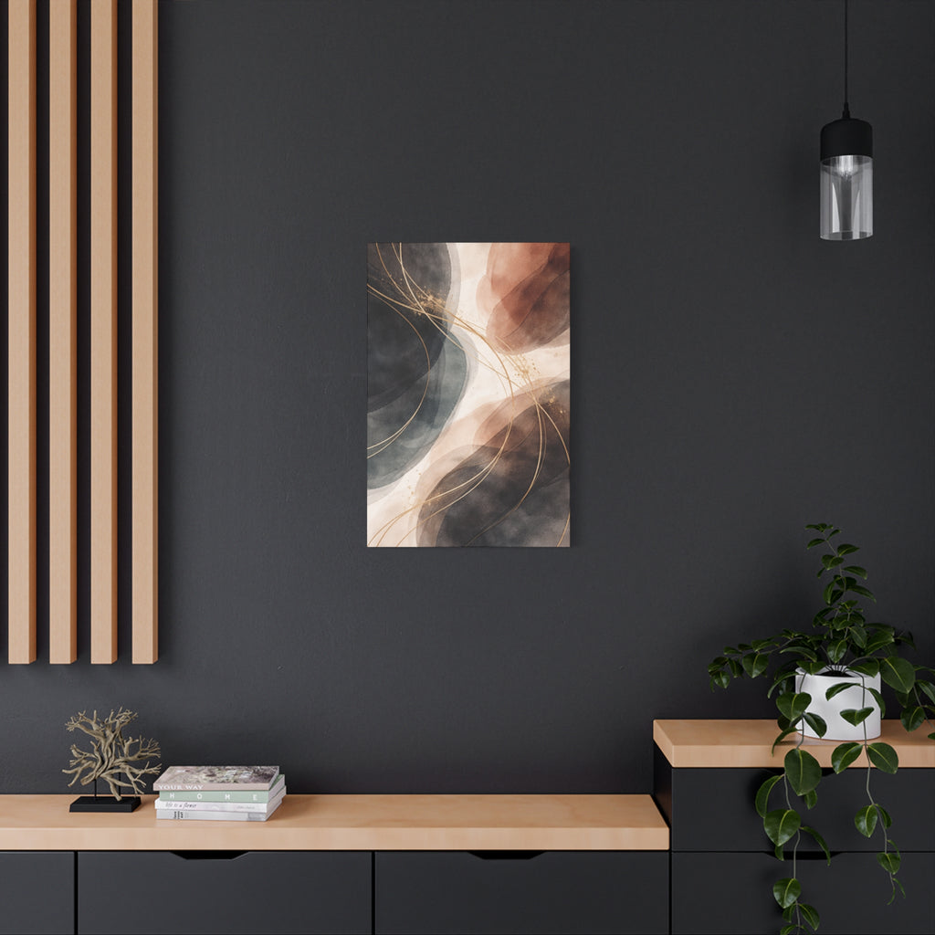 Abstract Earth Tones Matte Canvas Wall Art Modern Gold Line Accent