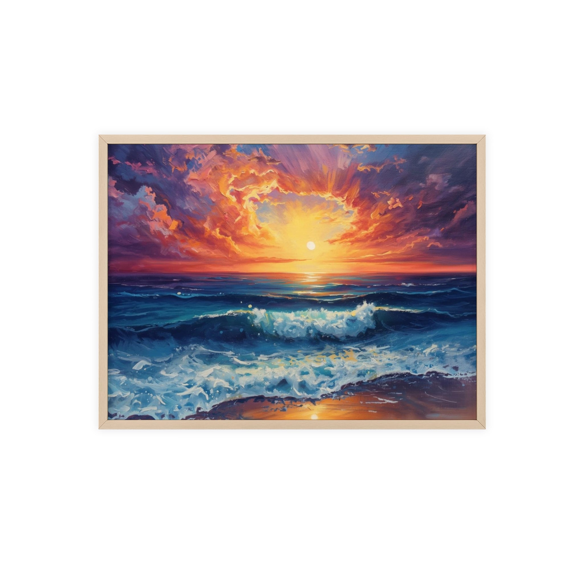 Sunset Ocean Vibrant Seascape Framed Poster