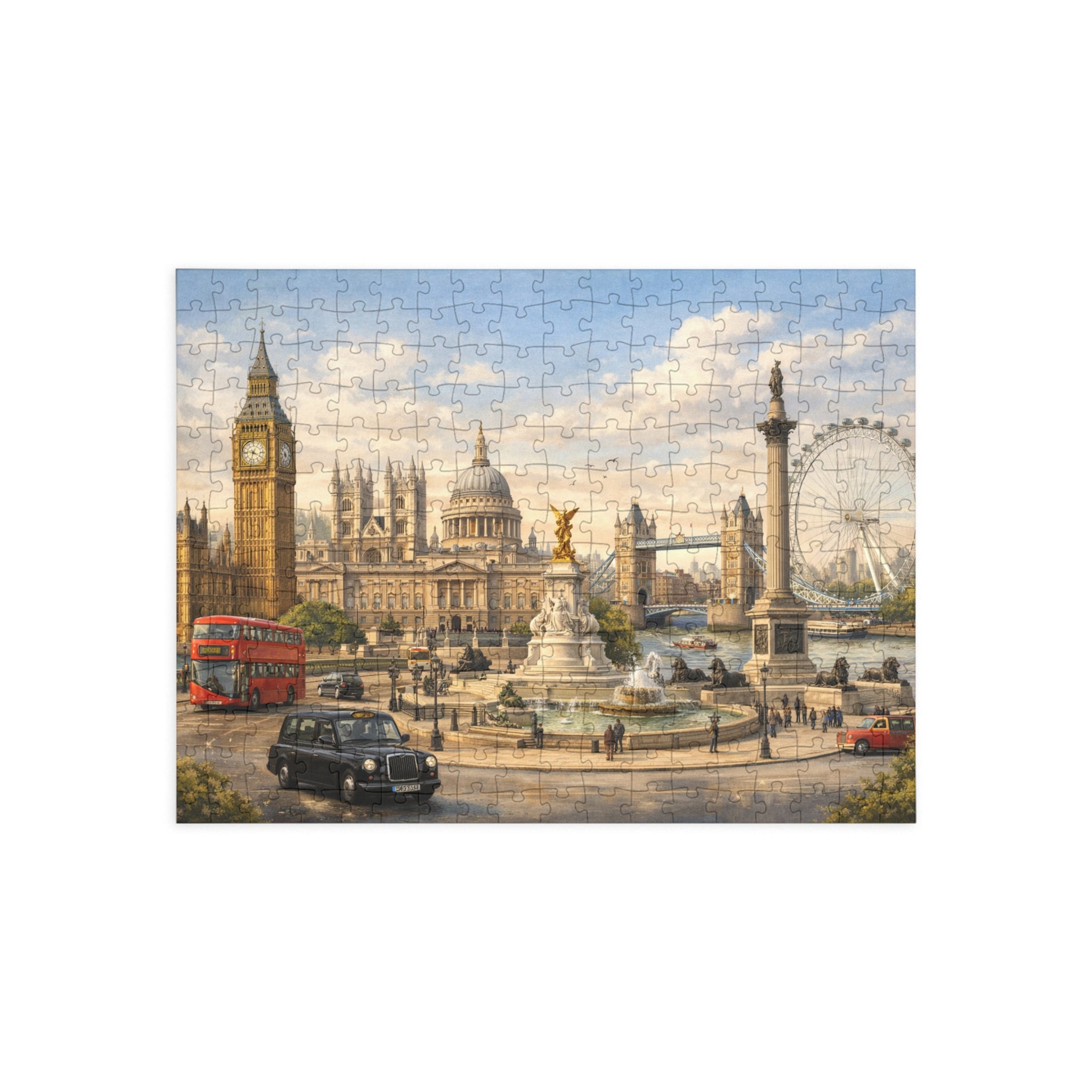 London Cityscape Vintage Big Ben London Eye Red Bus Jigsaw Puzzle