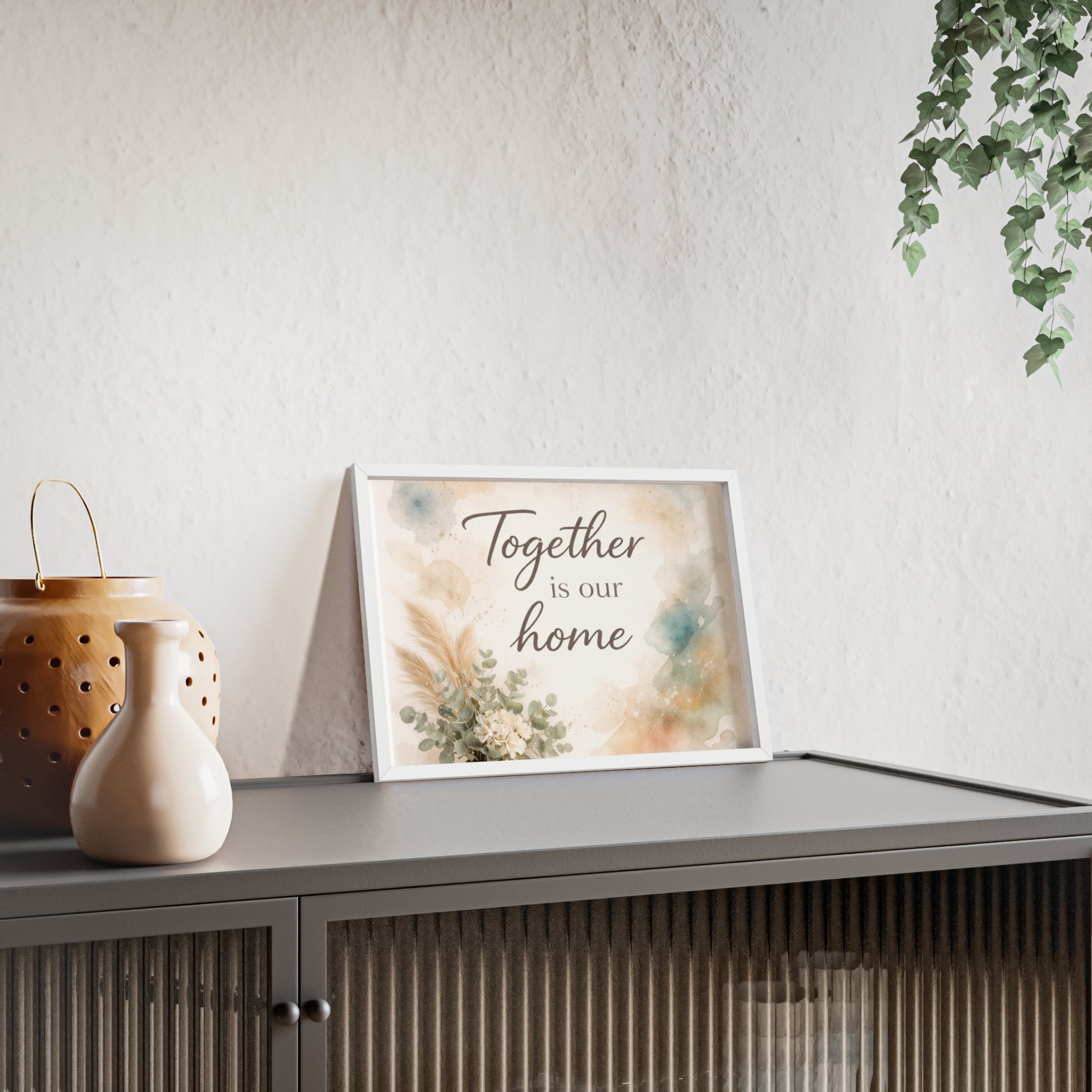 Together Is Our Home Framed Poster Cozy Watercolor Floral Wall Art