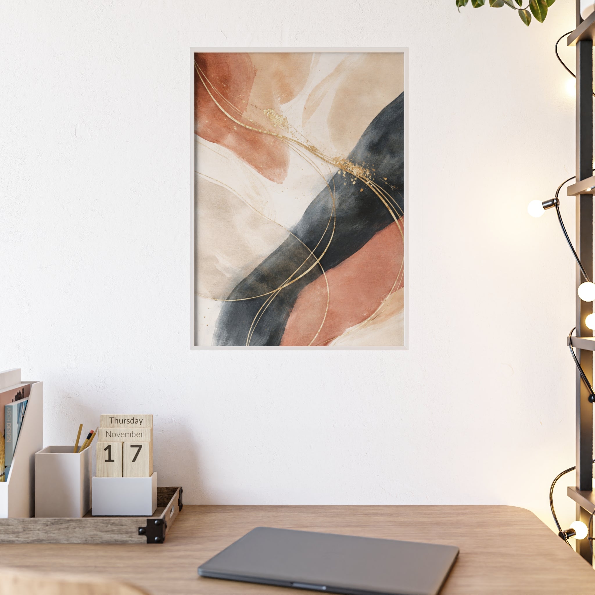 Abstract Gold Arc Framed Poster Modern Watercolor Wall Art