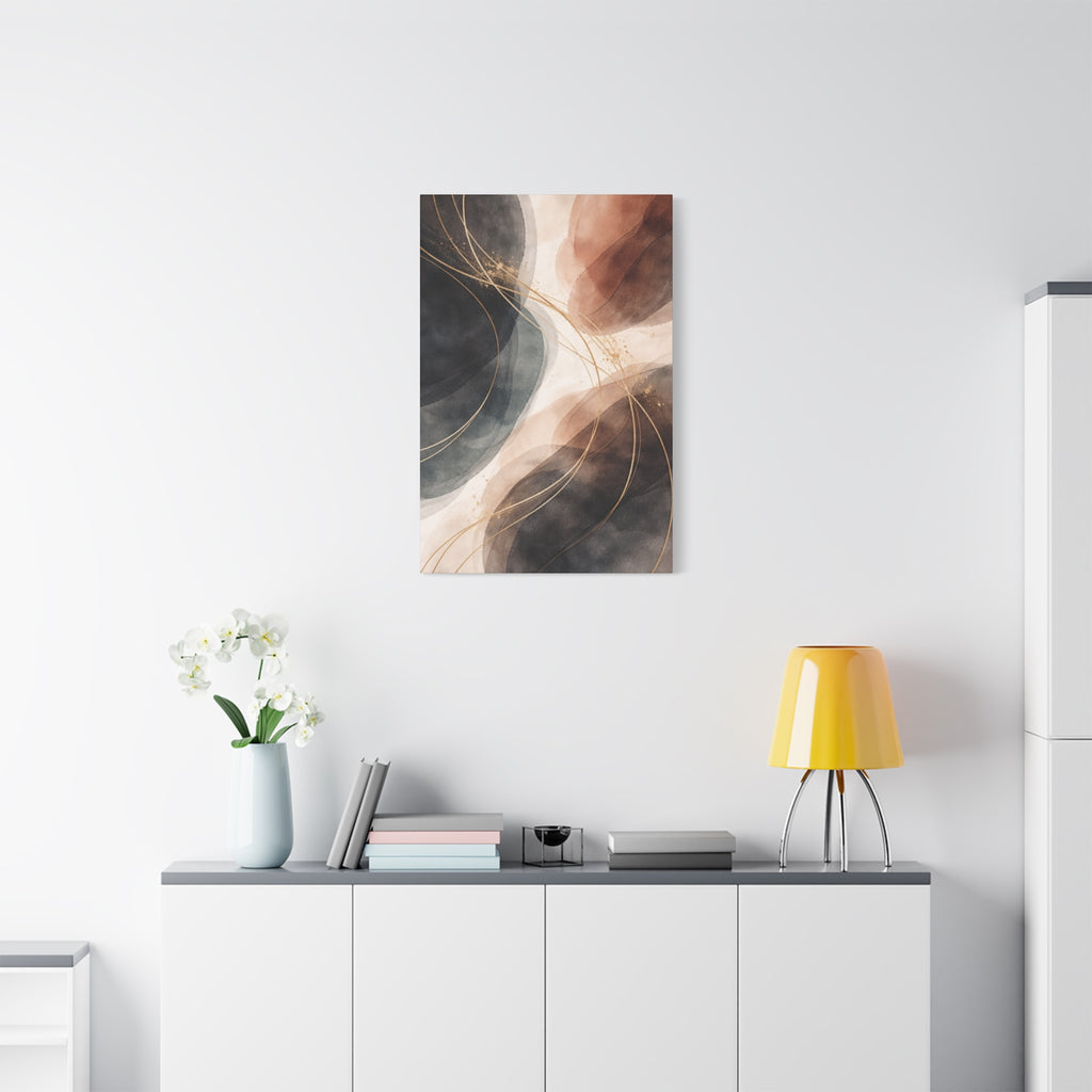 Abstract Earth Tones Matte Canvas Wall Art Modern Gold Line Accent