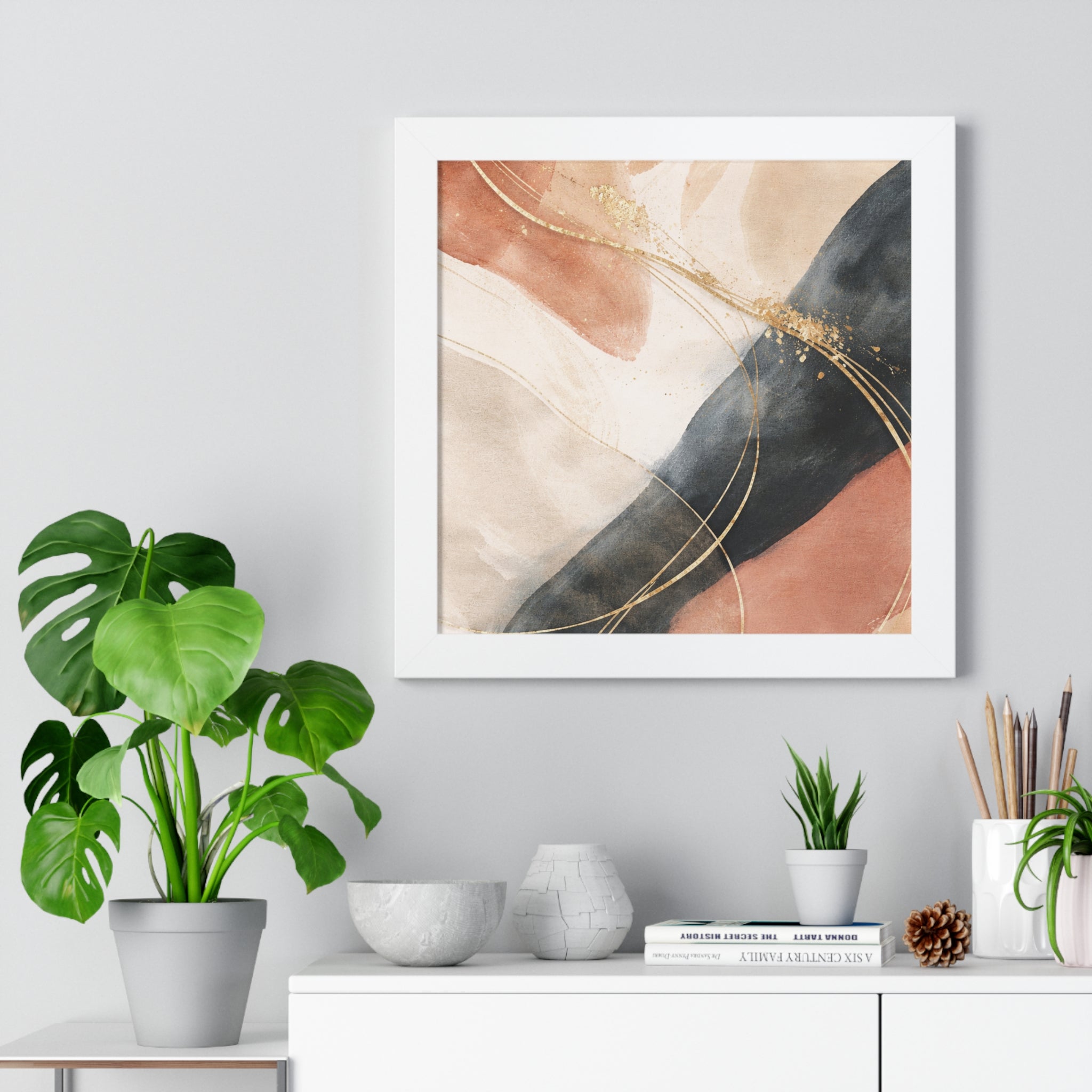 Modern Abstract Earth Tone Wall Art Poster with Gold Accents
