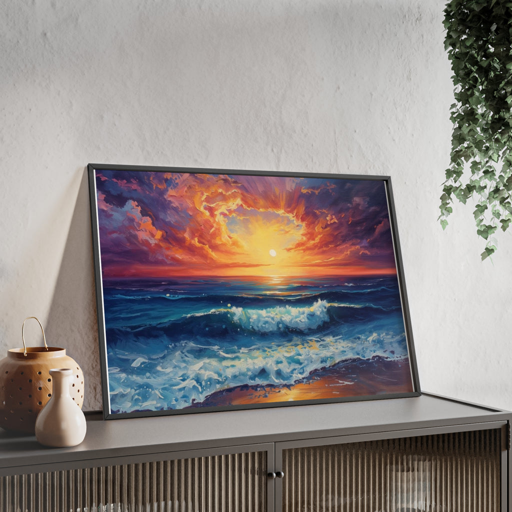 Sunset Ocean Vibrant Seascape Framed Poster