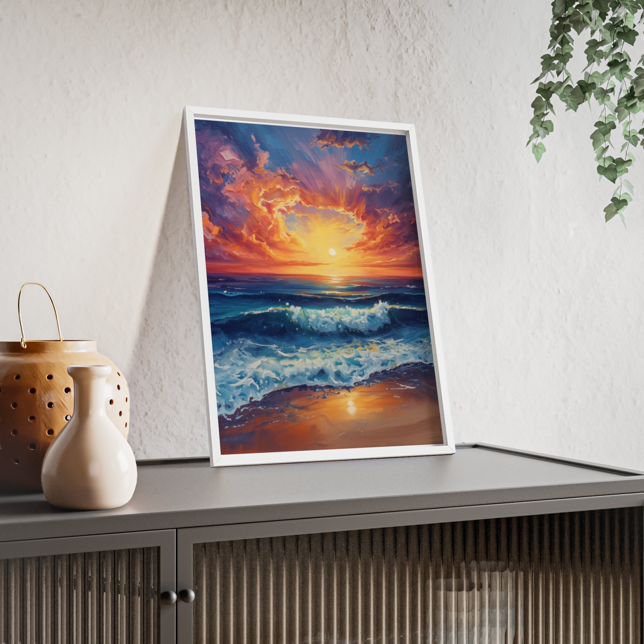 Sunset Ocean Vibrant Seascape Framed Poster