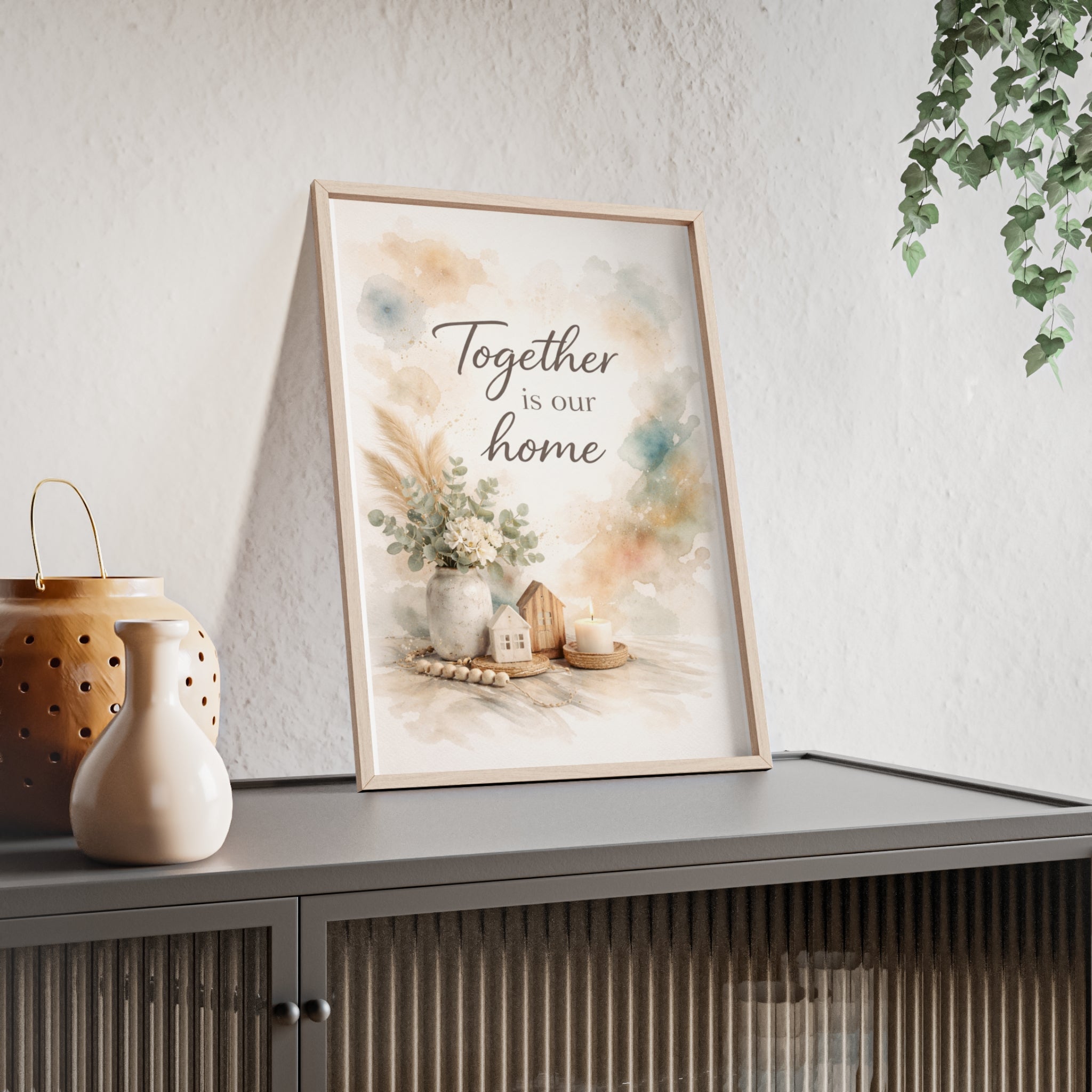 Together Is Our Home Framed Poster Cozy Watercolor Floral Wall Art