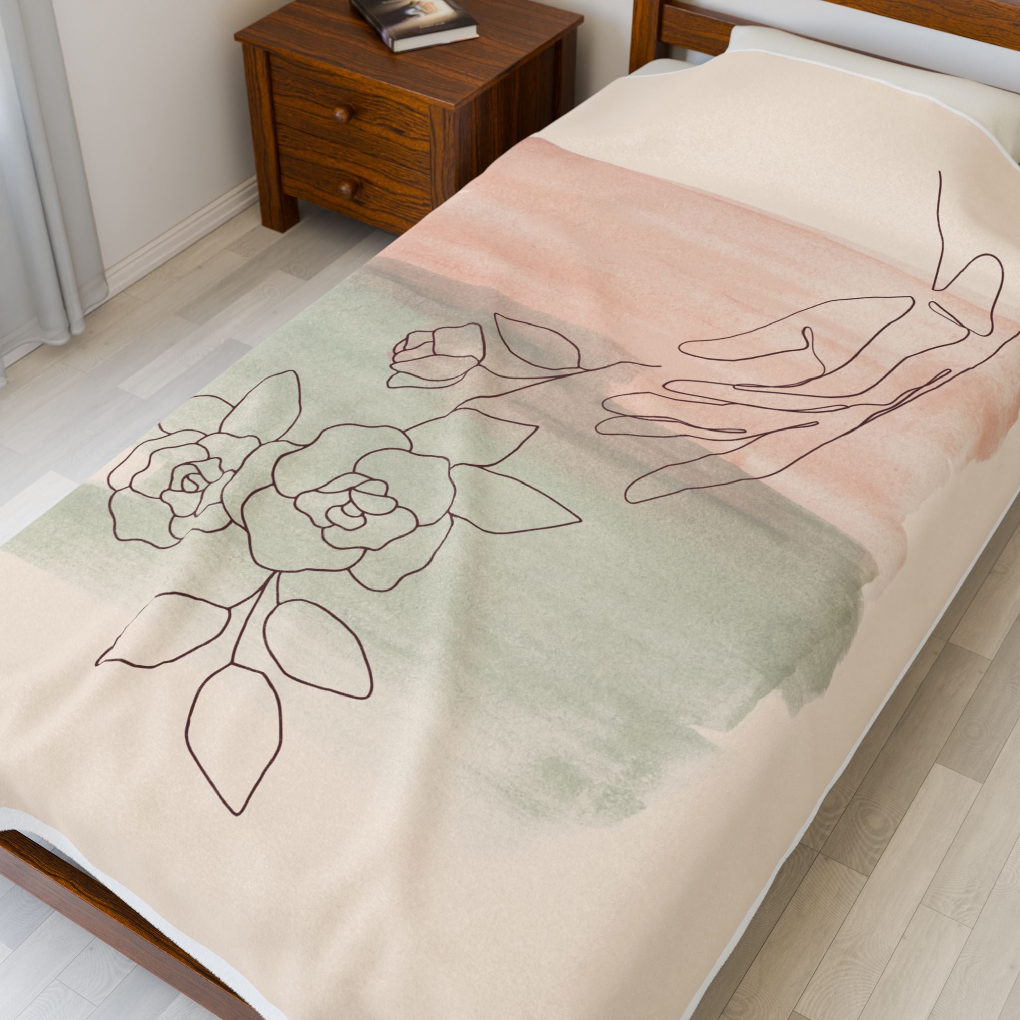 Hand Reaching Line Art Soft Velveteen Throw Blanket