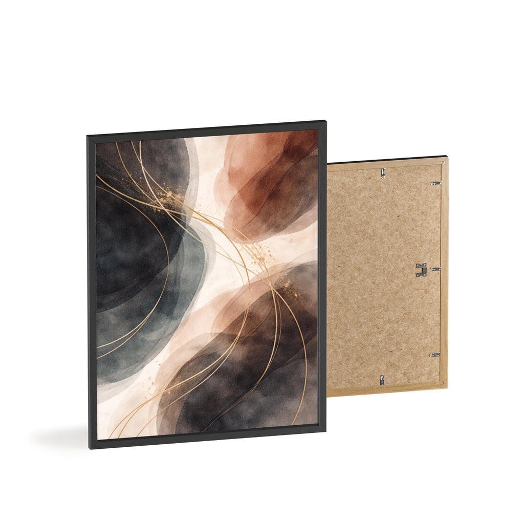 Abstract Earth Tones Poster with Wooden Frame Modern Minimal Wall Art