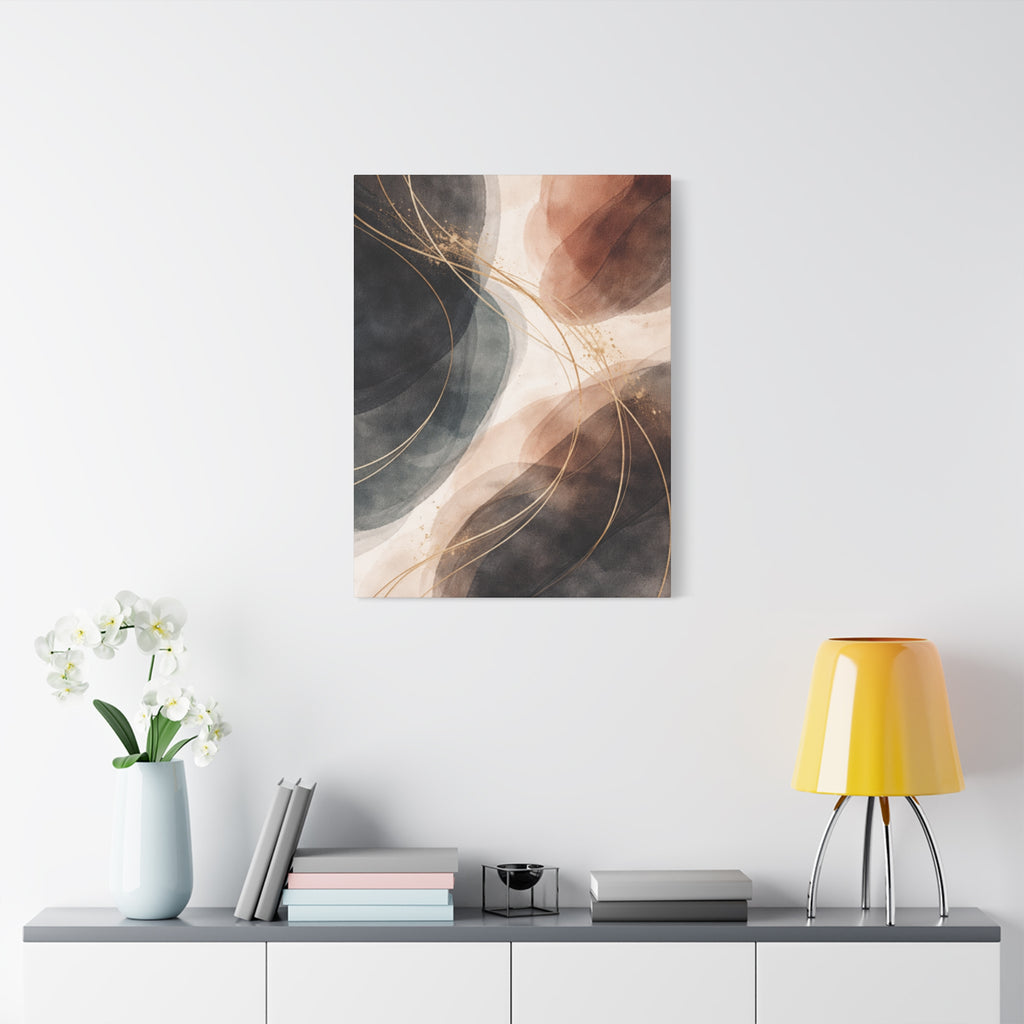 Abstract Earth Tones Matte Canvas Wall Art Modern Gold Line Accent