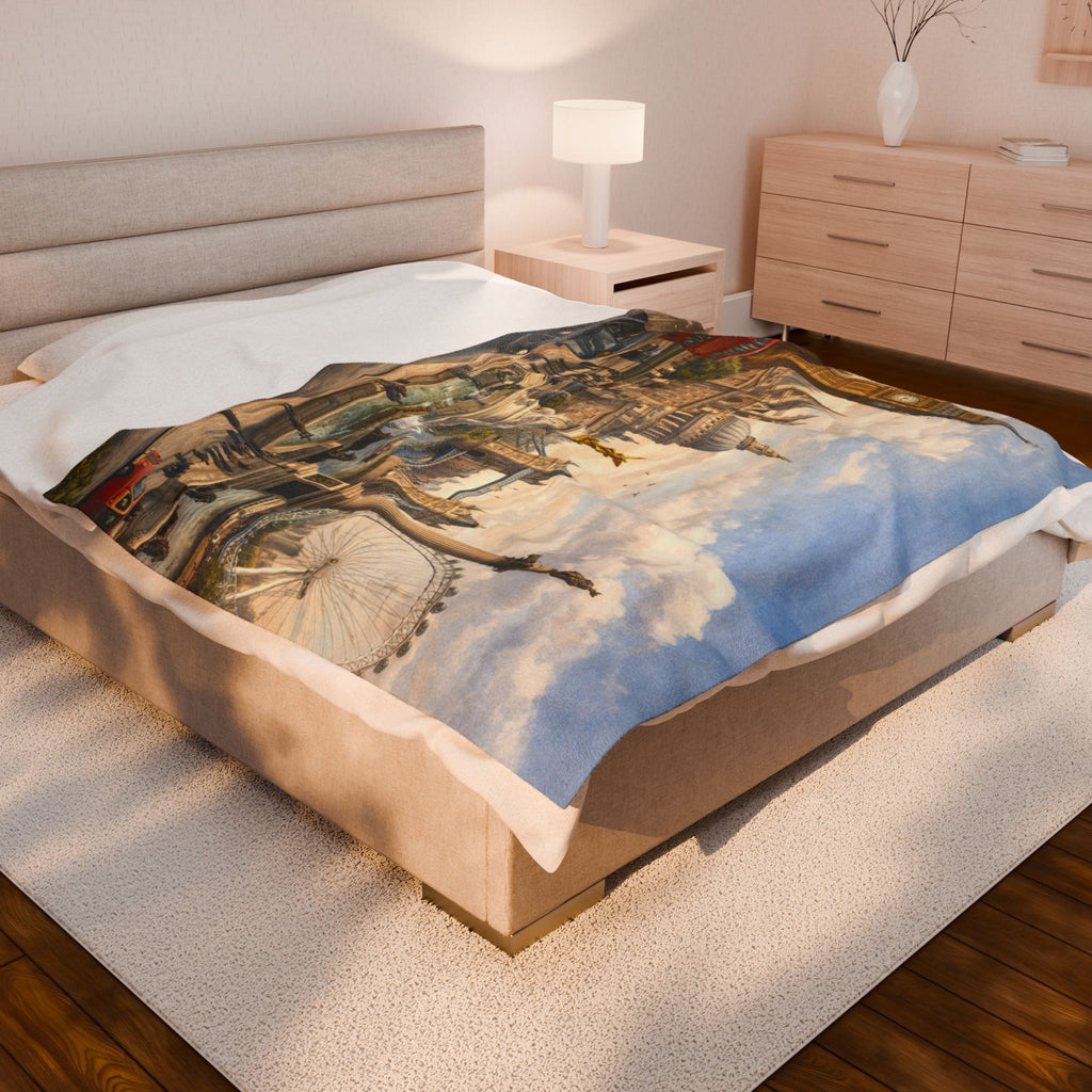 London Cityscape Velveteen Plush Blanket