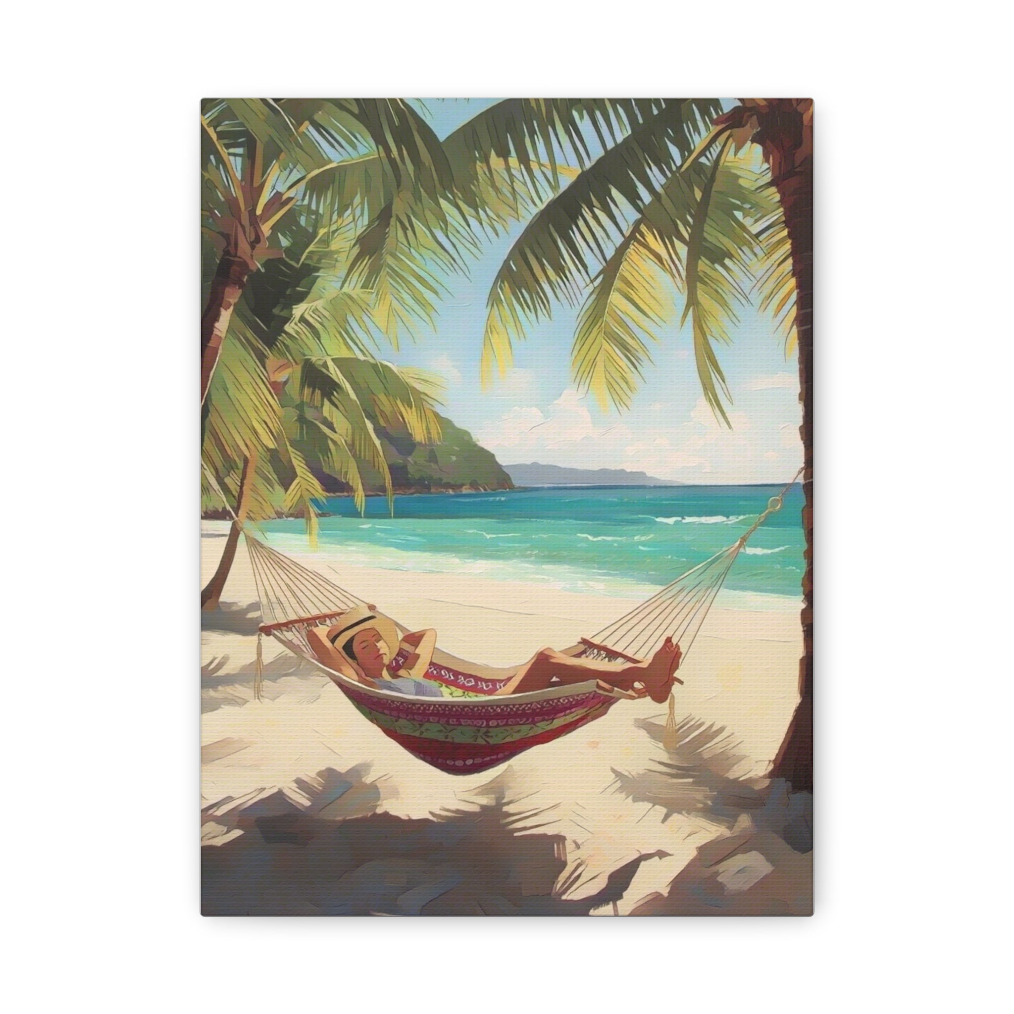 Tropical Beach Hammock Canvas Wall Art