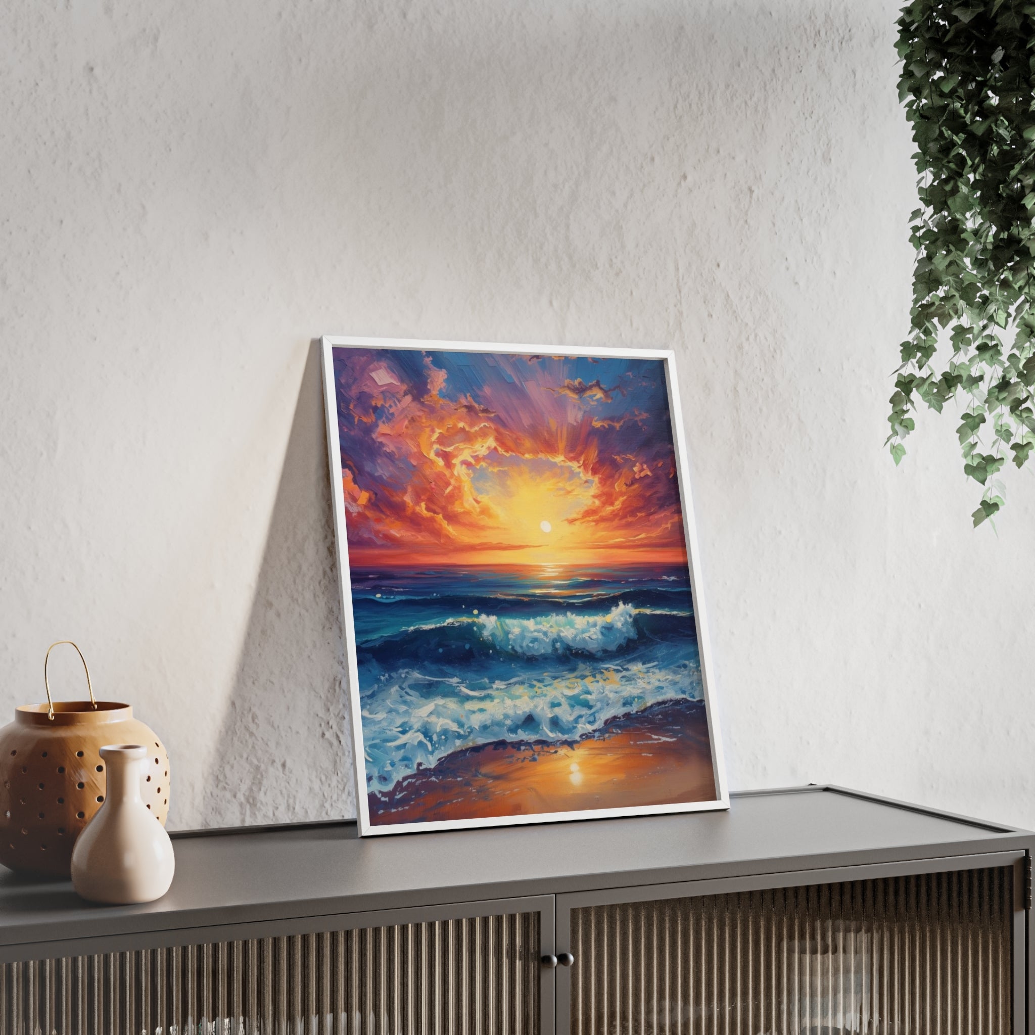 Sunset Ocean Vibrant Seascape Framed Poster