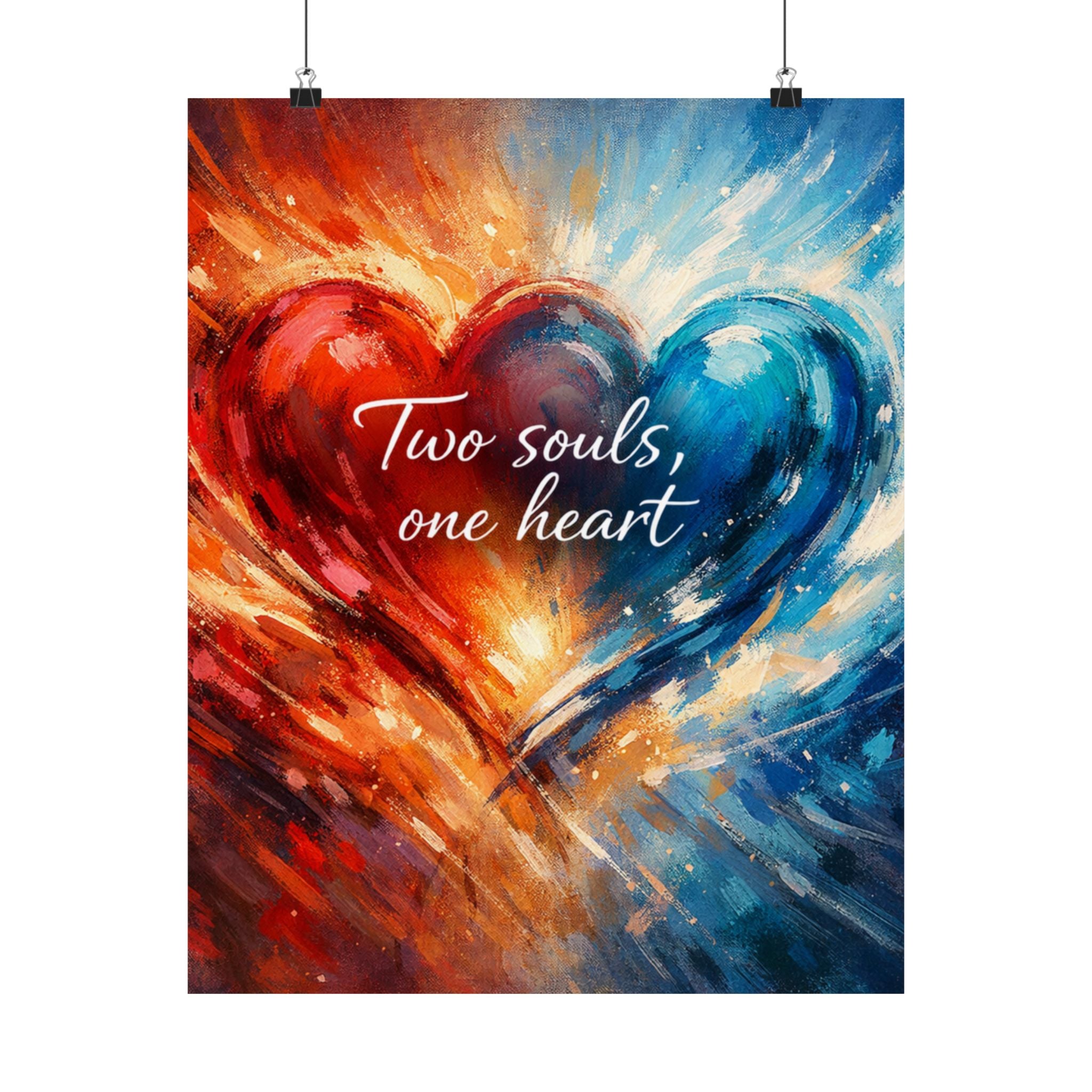 Two Souls One Heart Abstract Red and Blue Heart Matte Poster