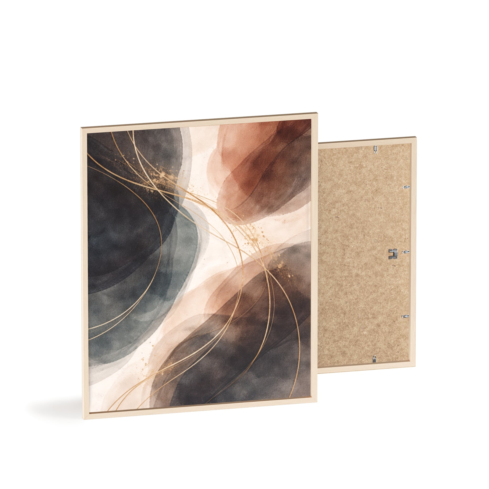 Abstract Earth Tones Poster with Wooden Frame Modern Minimal Wall Art