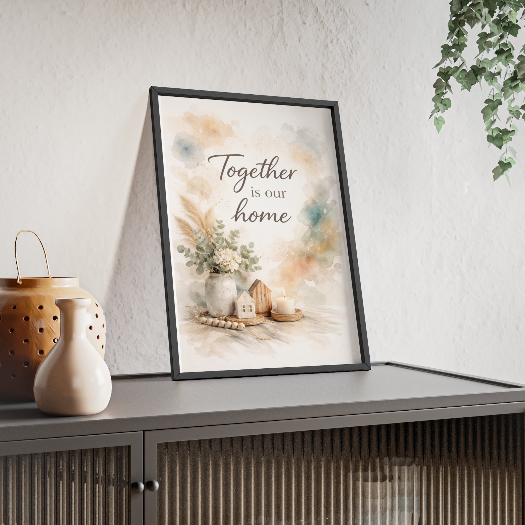 Together Is Our Home Framed Poster Cozy Watercolor Floral Wall Art