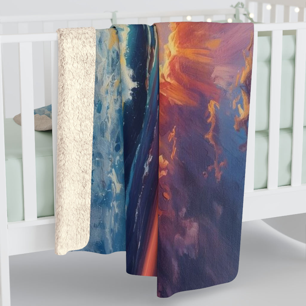Sunset Ocean Cozy Nautical Sherpa Fleece Throw Blanket
