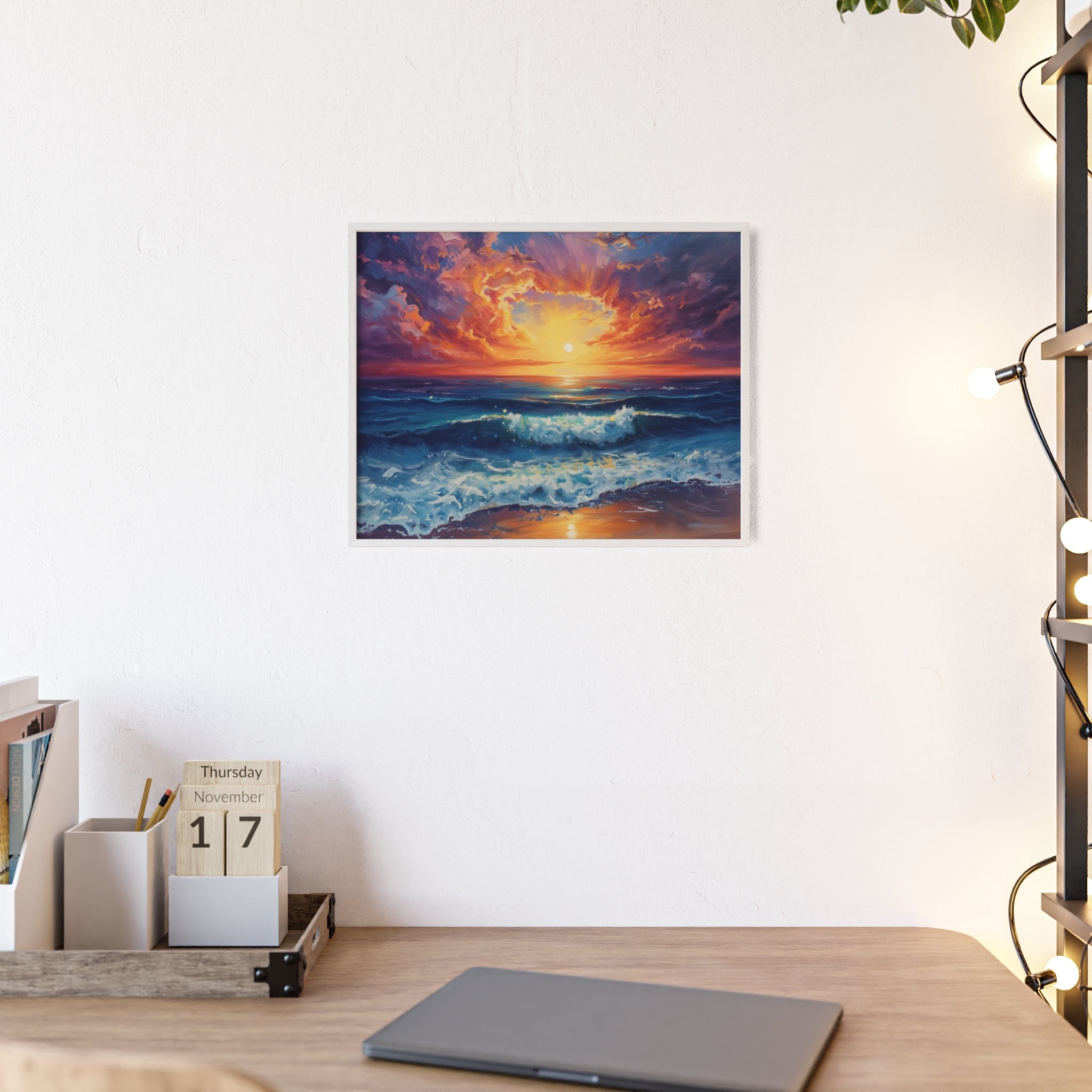 Sunset Ocean Vibrant Seascape Framed Poster