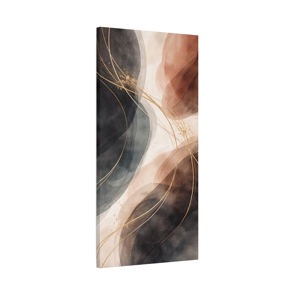 Abstract Earth Tones Matte Canvas Wall Art Modern Gold Line Accent