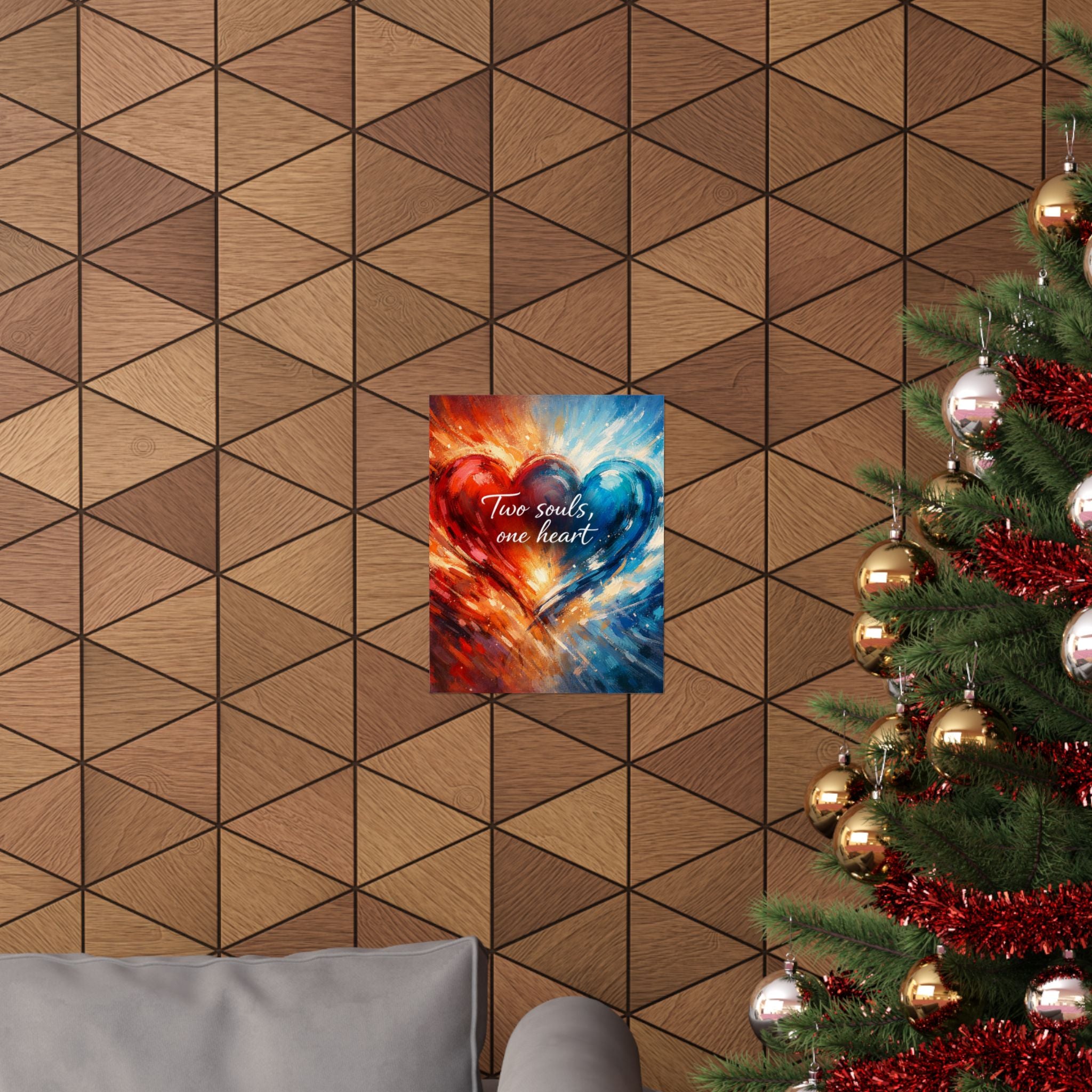 Two Souls One Heart Abstract Red and Blue Heart Matte Poster
