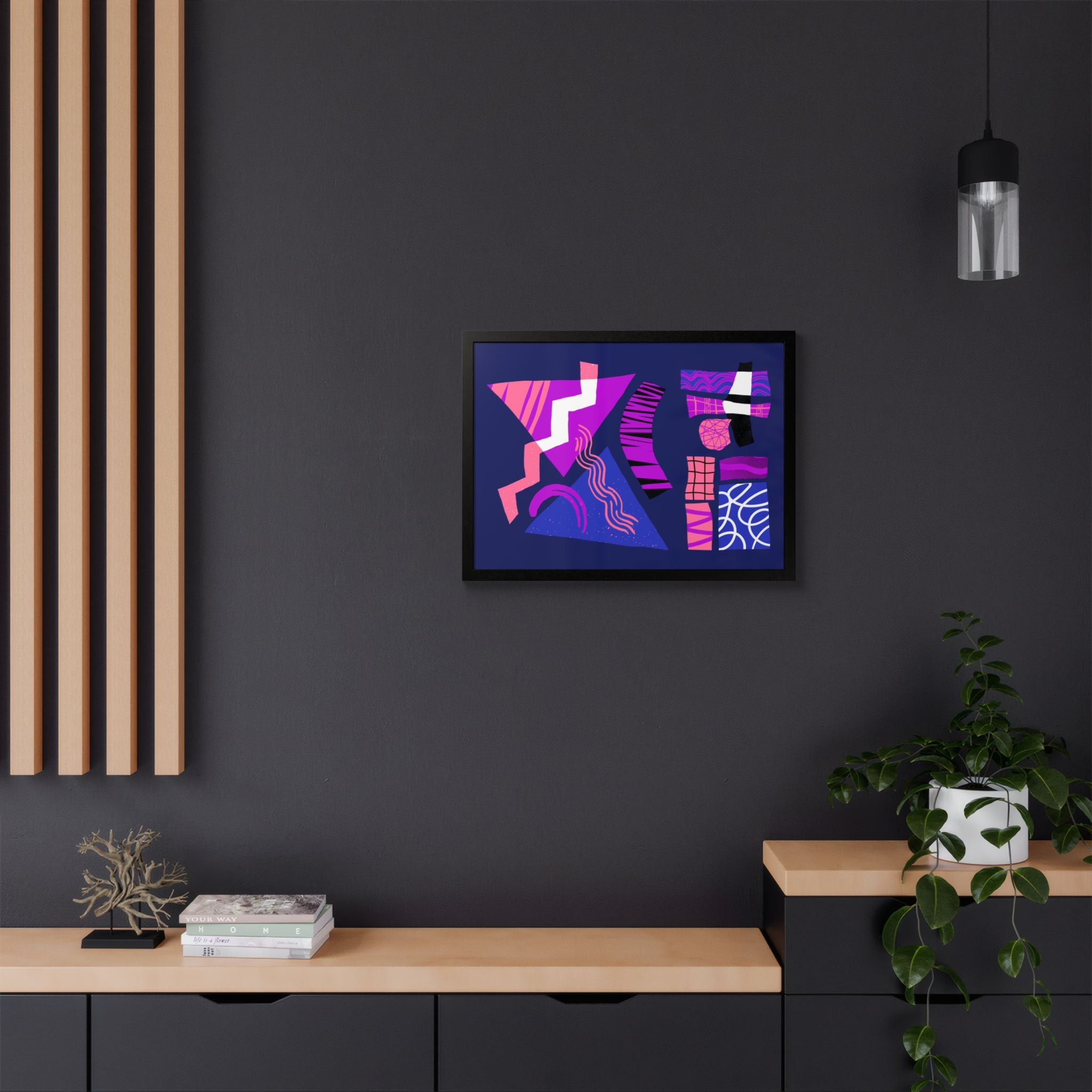 Abstract Geometric Framed Poster — Pink & Purple Modern Wall Art