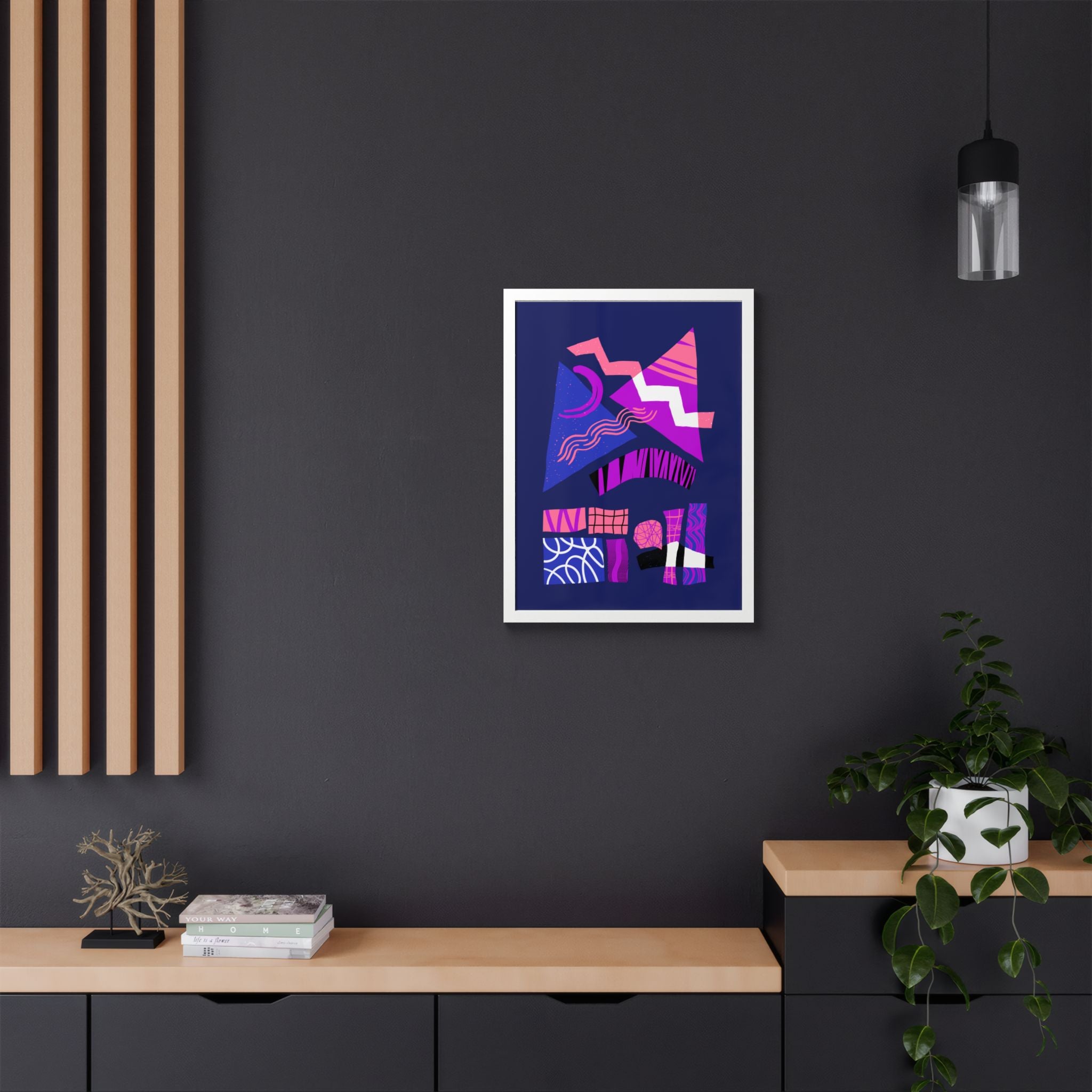 Abstract Geometric Framed Poster — Pink & Purple Modern Wall Art