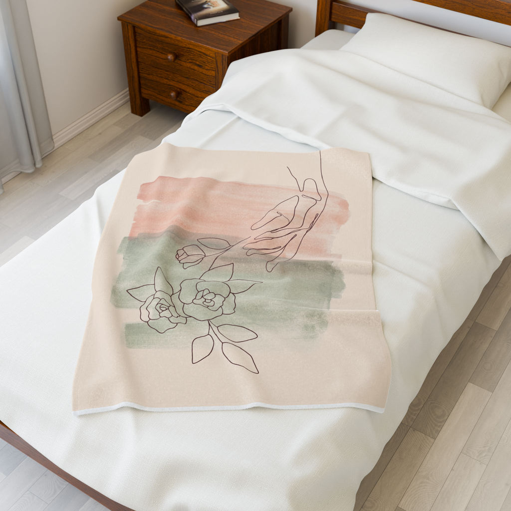 Hand Reaching Line Art Soft Velveteen Throw Blanket
