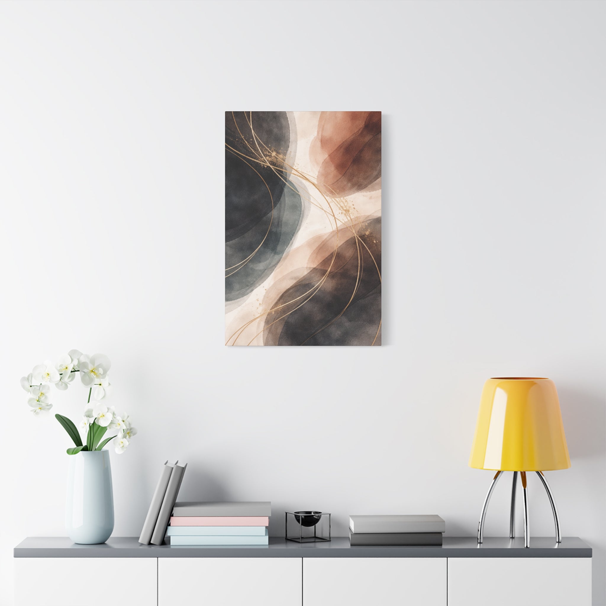 Abstract Earth Tones Matte Canvas Wall Art Modern Gold Line Accent