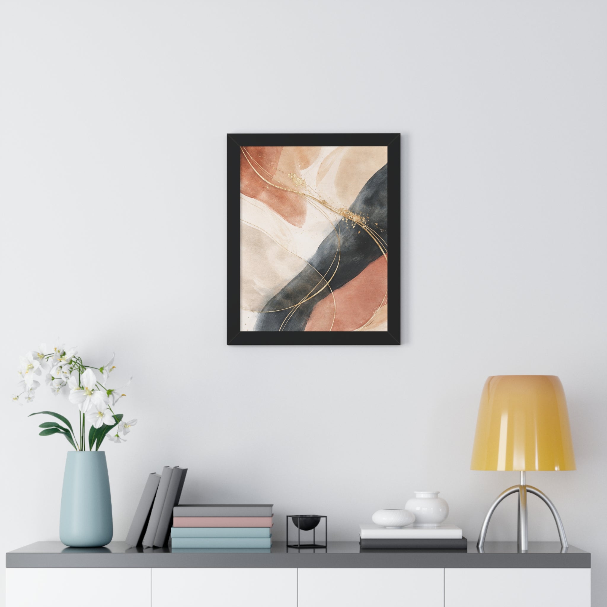 Modern Abstract Earth Tone Wall Art Poster with Gold Accents
