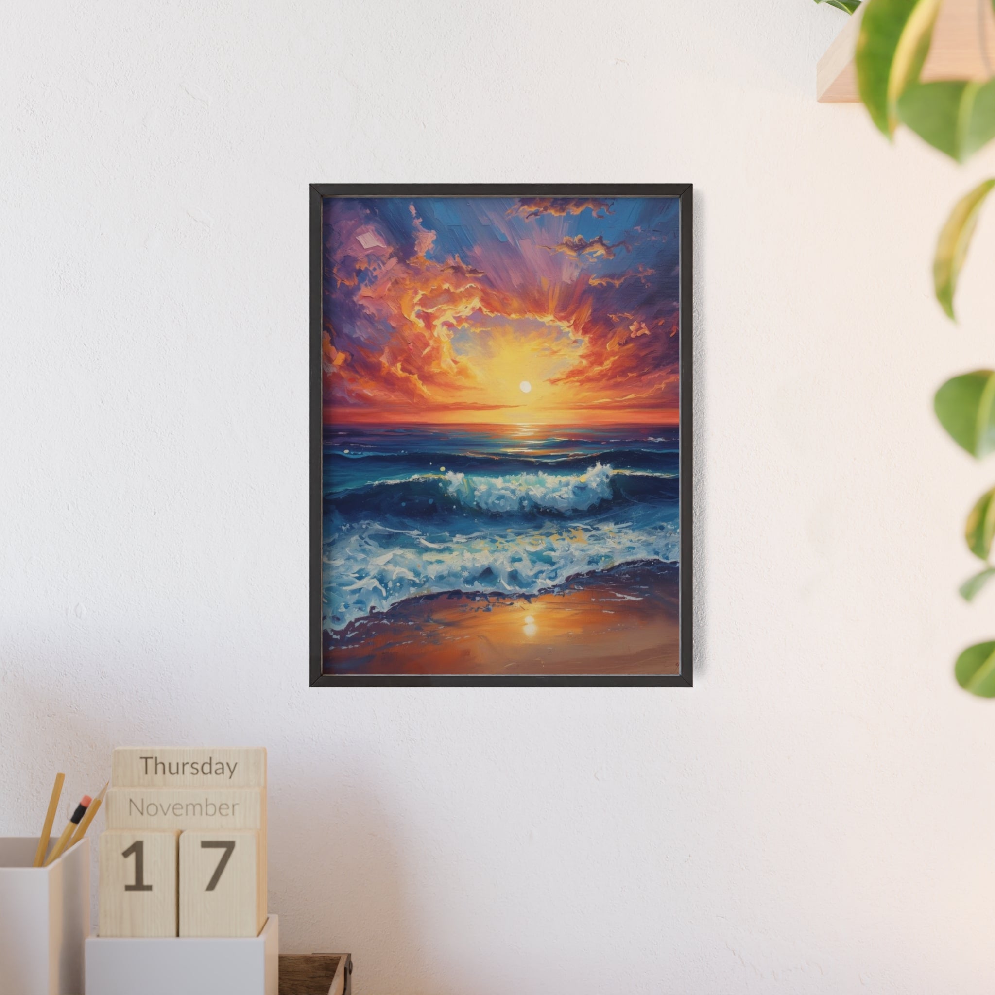 Sunset Ocean Vibrant Seascape Framed Poster
