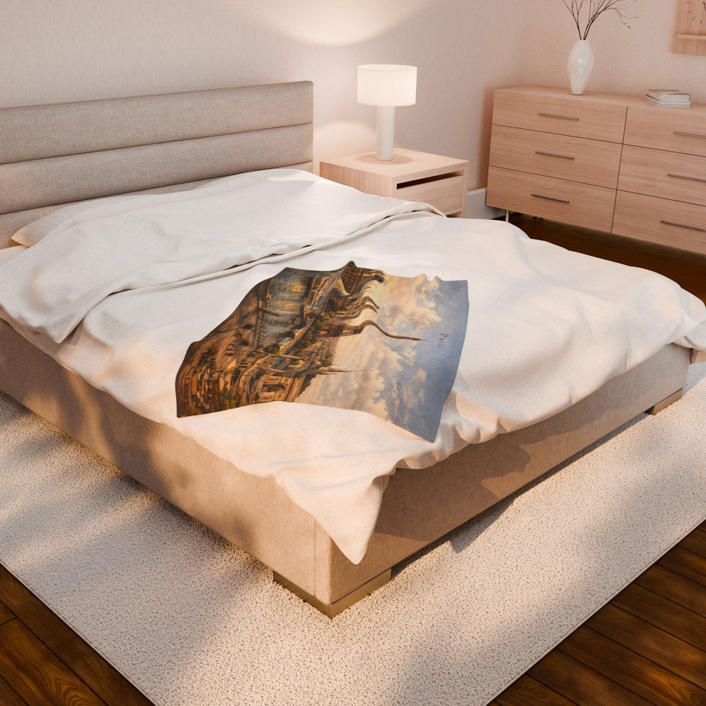 Paris Skyline Velveteen Plush Blanket
