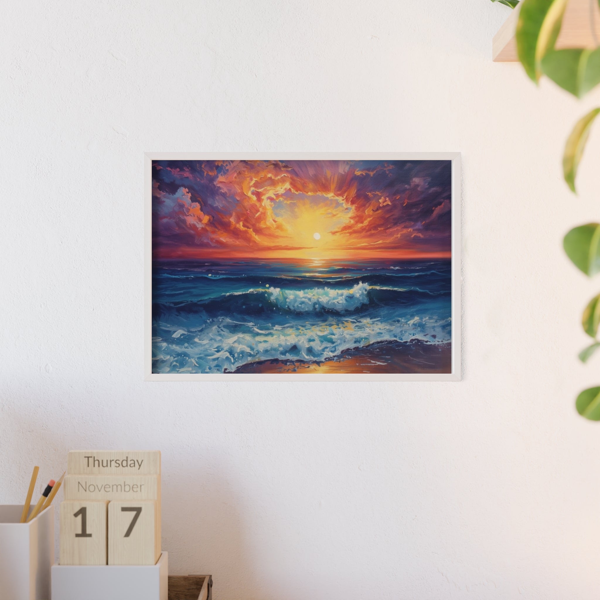 Sunset Ocean Vibrant Seascape Framed Poster