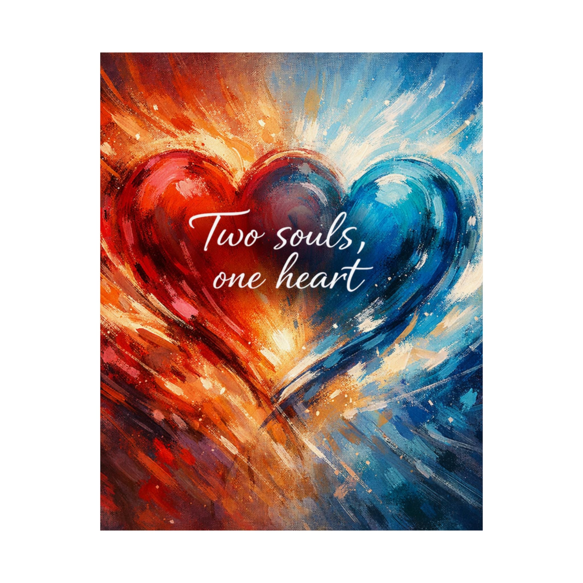 Two Souls One Heart Abstract Red and Blue Heart Matte Poster