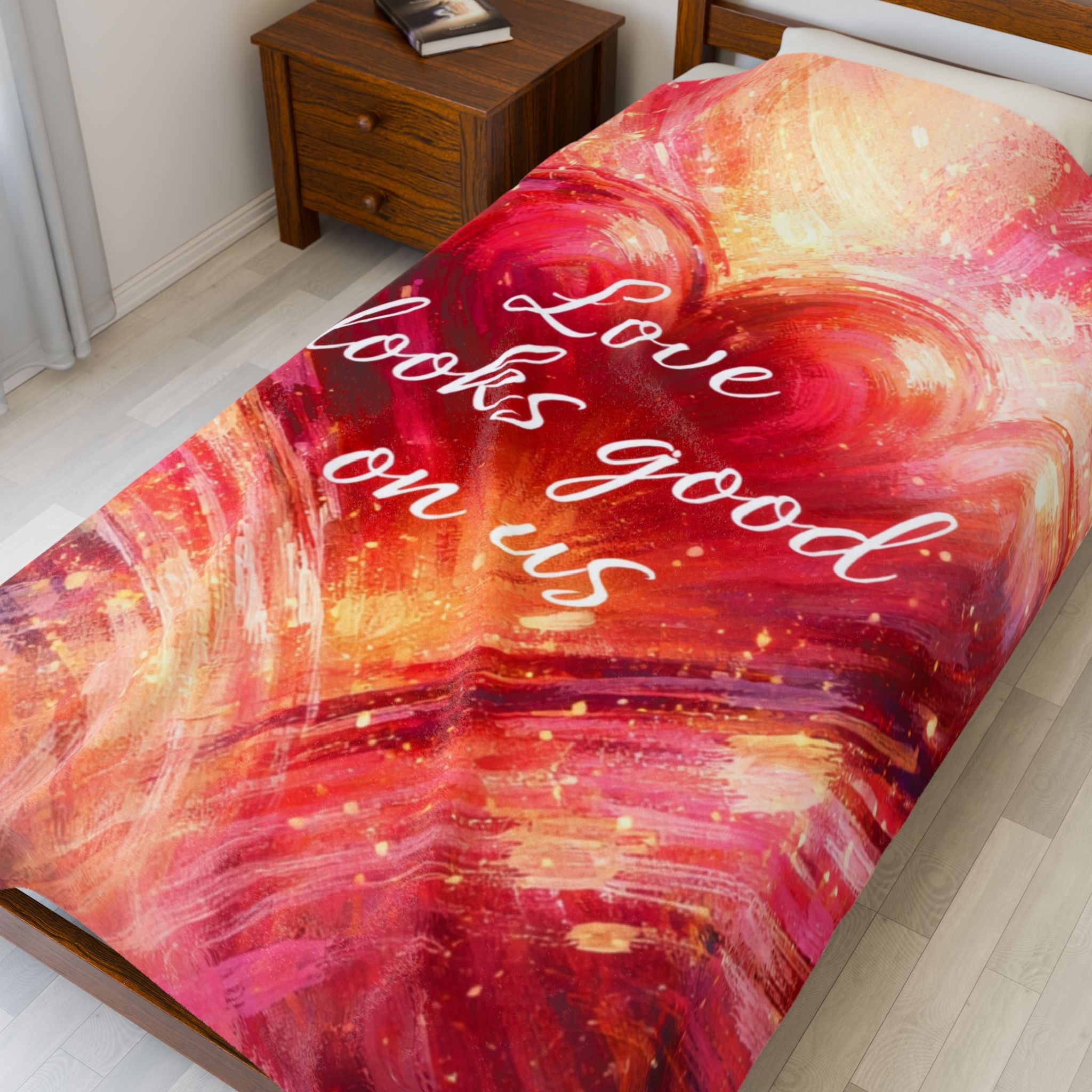 Love Looks Good On Us Heart Art Velveteen Plush Blanket Romantic Throw