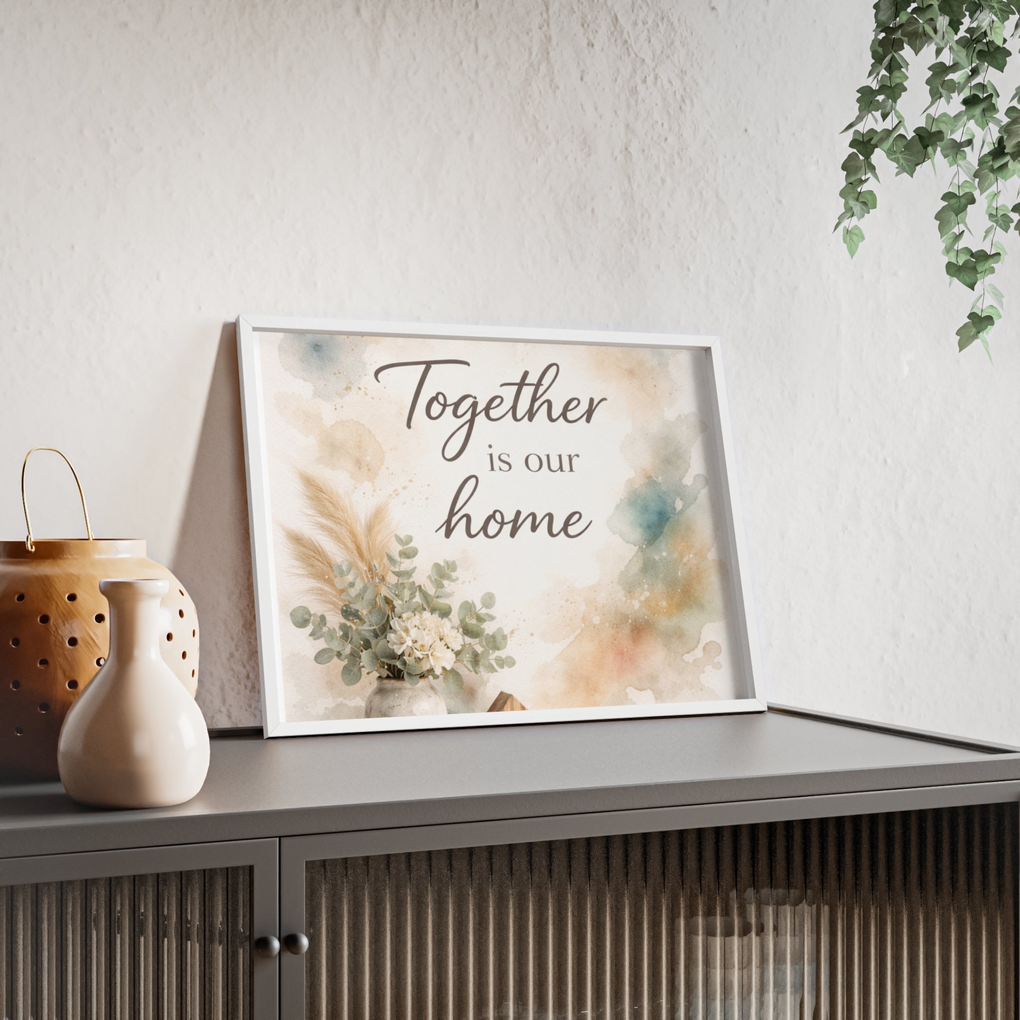 Together Is Our Home Framed Poster Cozy Watercolor Floral Wall Art