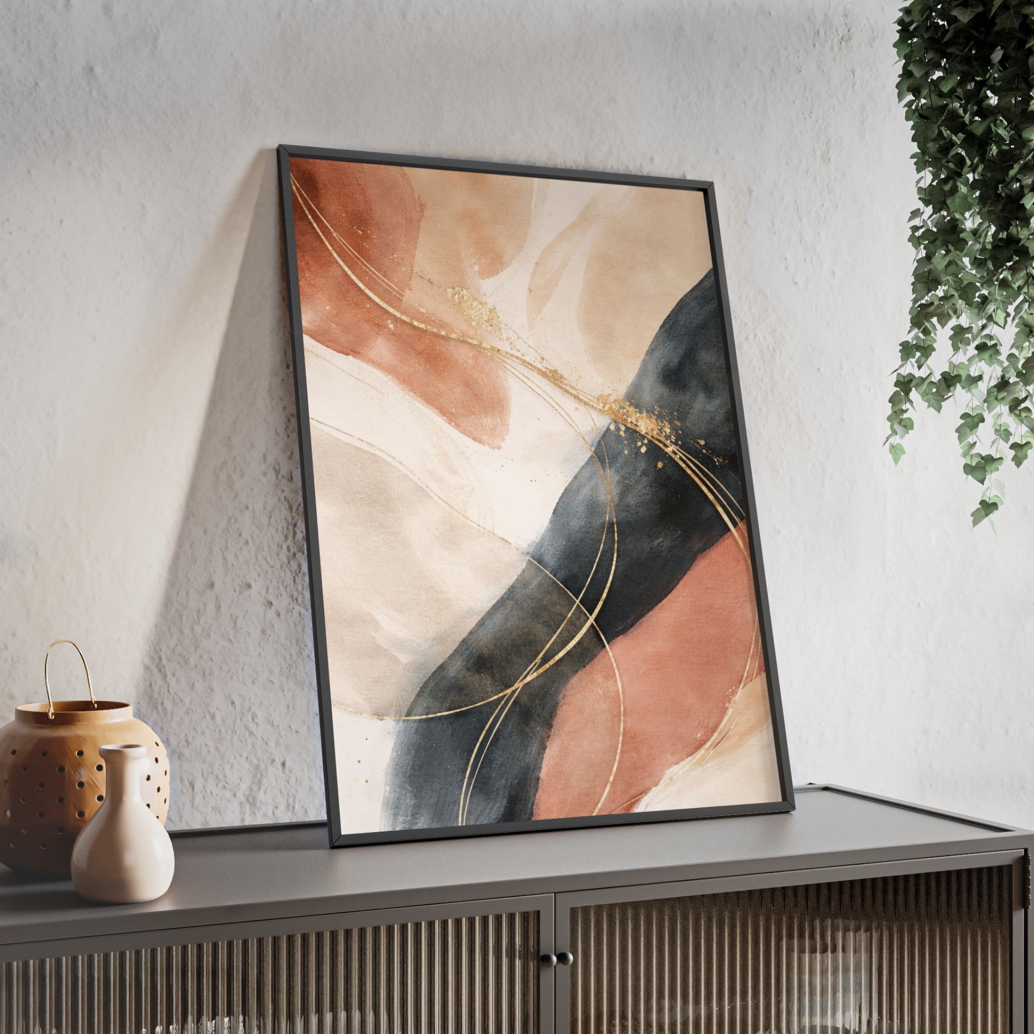 Abstract Gold Arc Framed Poster Modern Watercolor Wall Art