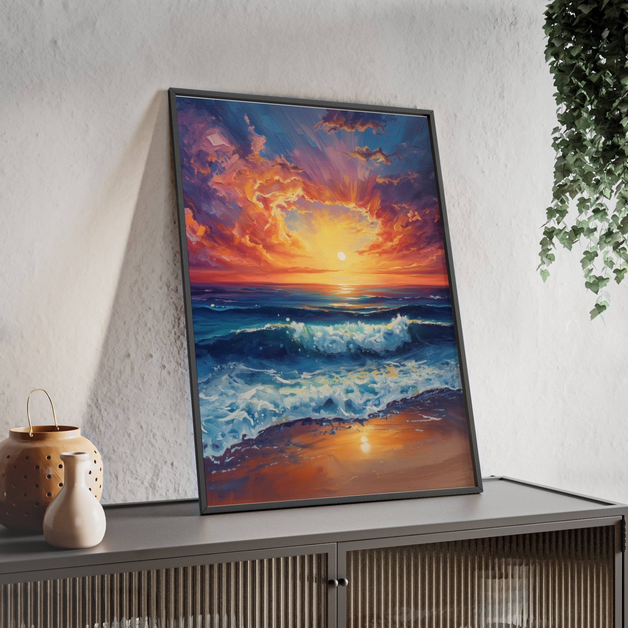 Sunset Ocean Vibrant Seascape Framed Poster