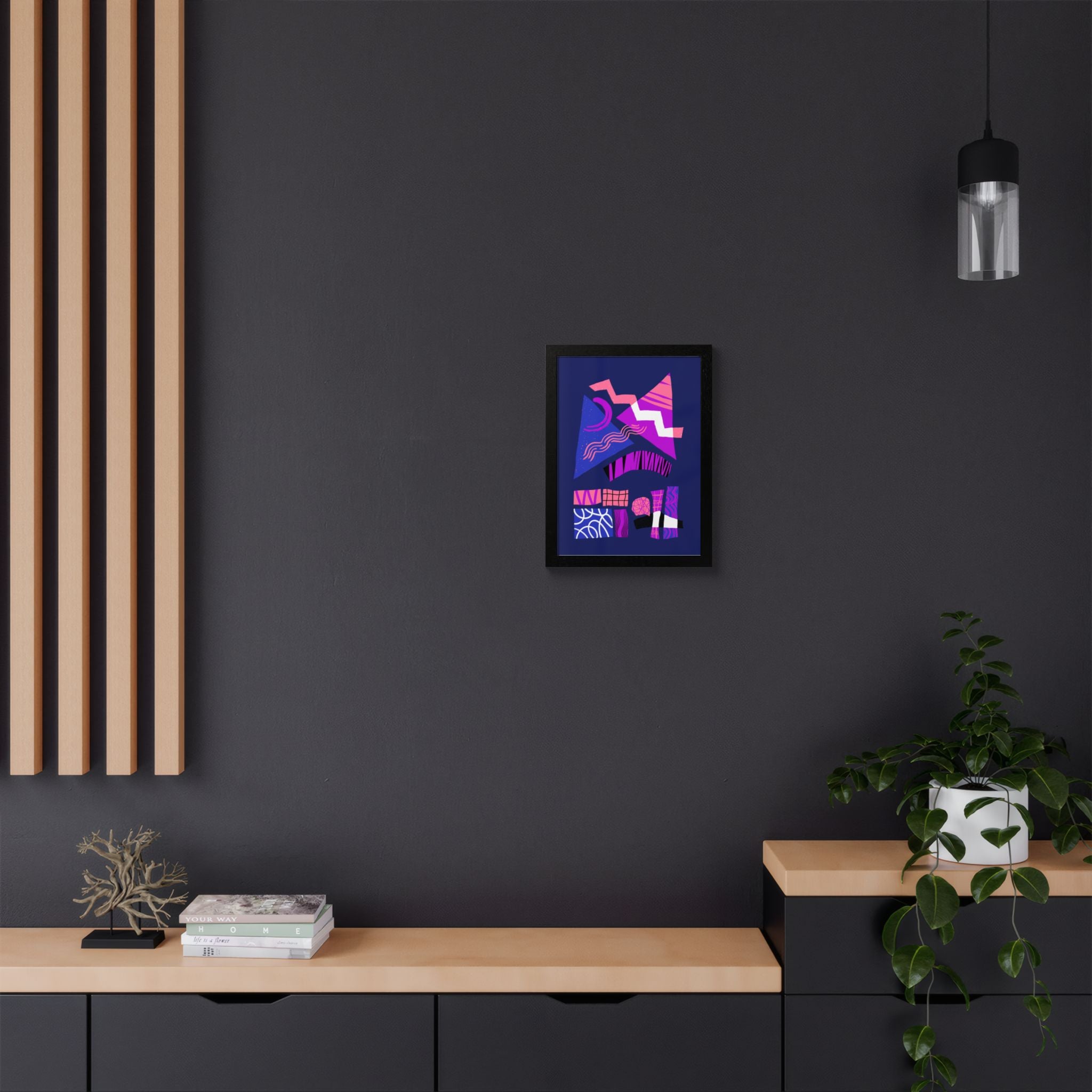 Abstract Geometric Framed Poster — Pink & Purple Modern Wall Art