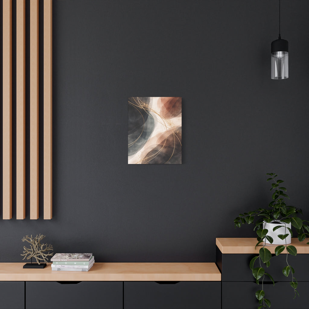 Abstract Earth Tones Matte Canvas Wall Art Modern Gold Line Accent