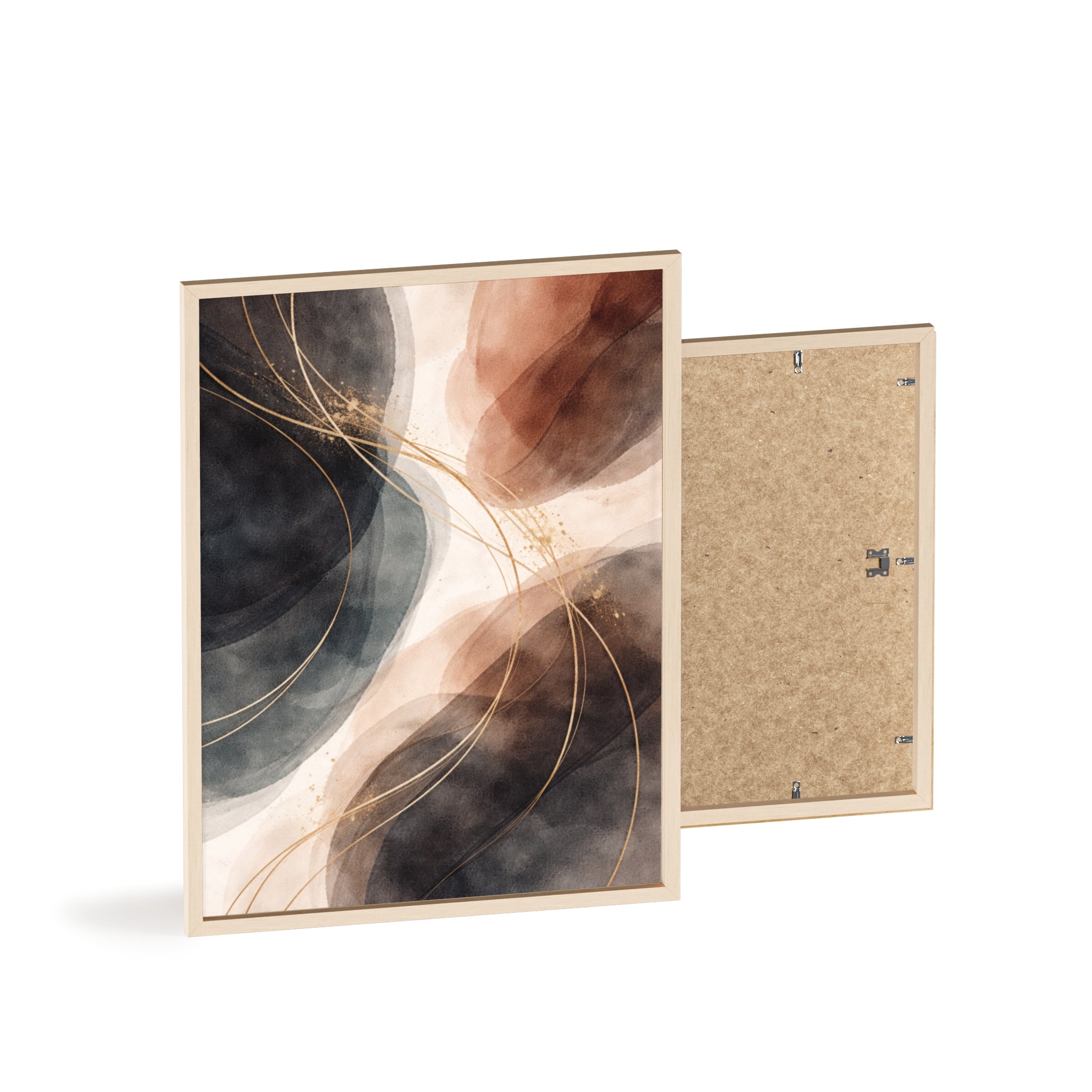 Abstract Earth Tones Poster with Wooden Frame Modern Minimal Wall Art