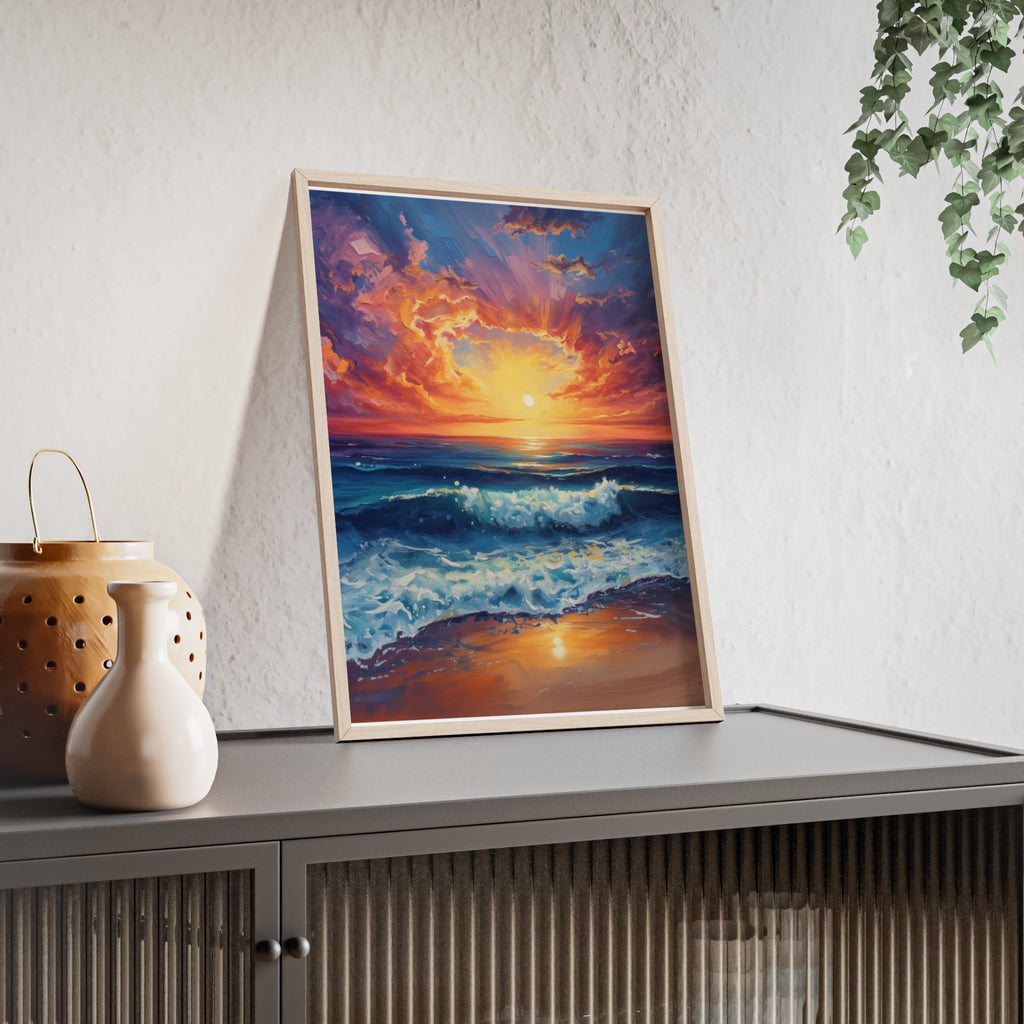 Sunset Ocean Vibrant Seascape Framed Poster