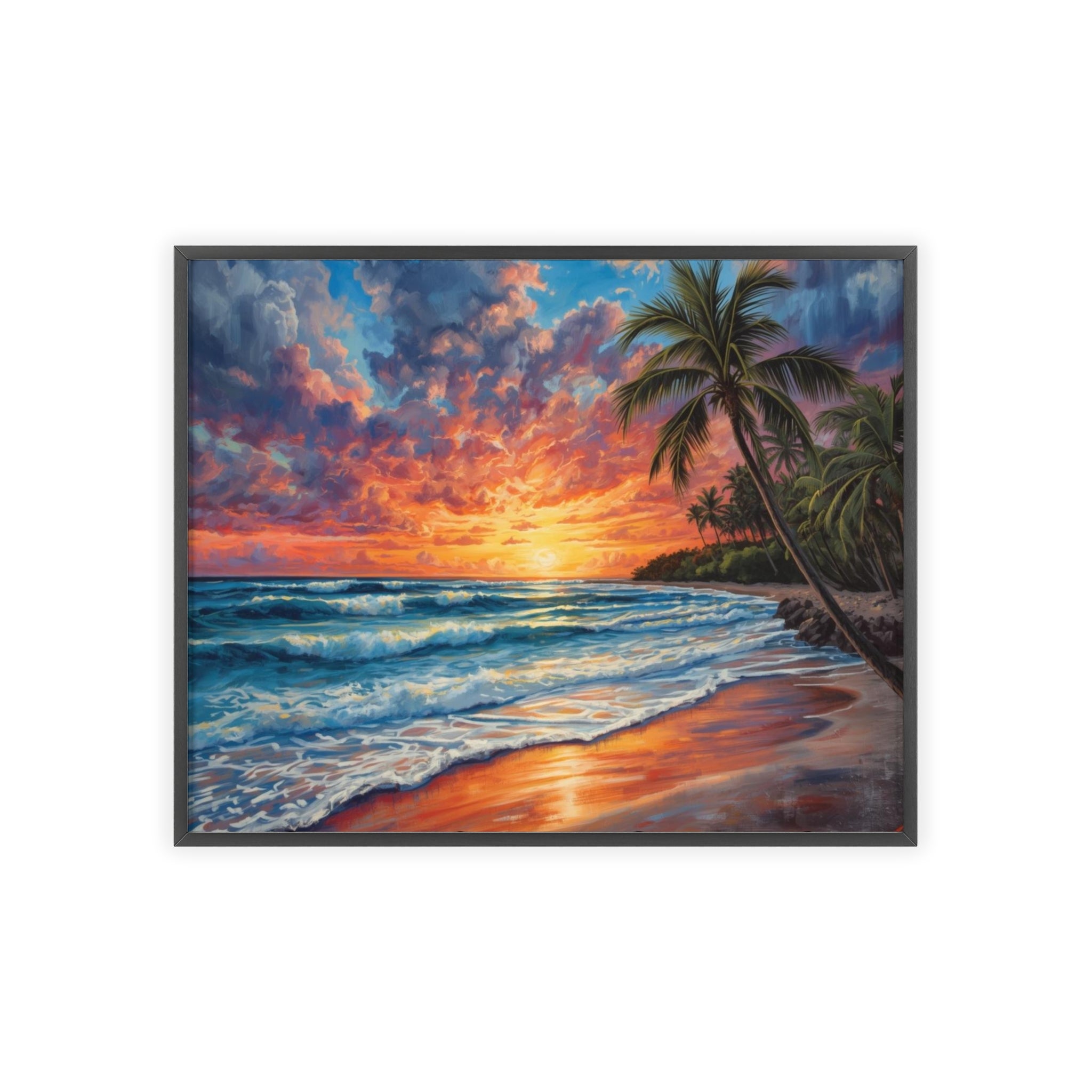 Tropical Sunset Beach Poster Framed