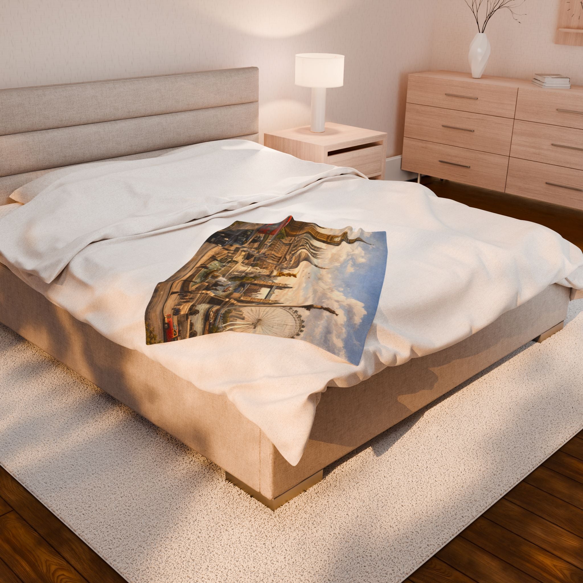 London Cityscape Velveteen Plush Blanket
