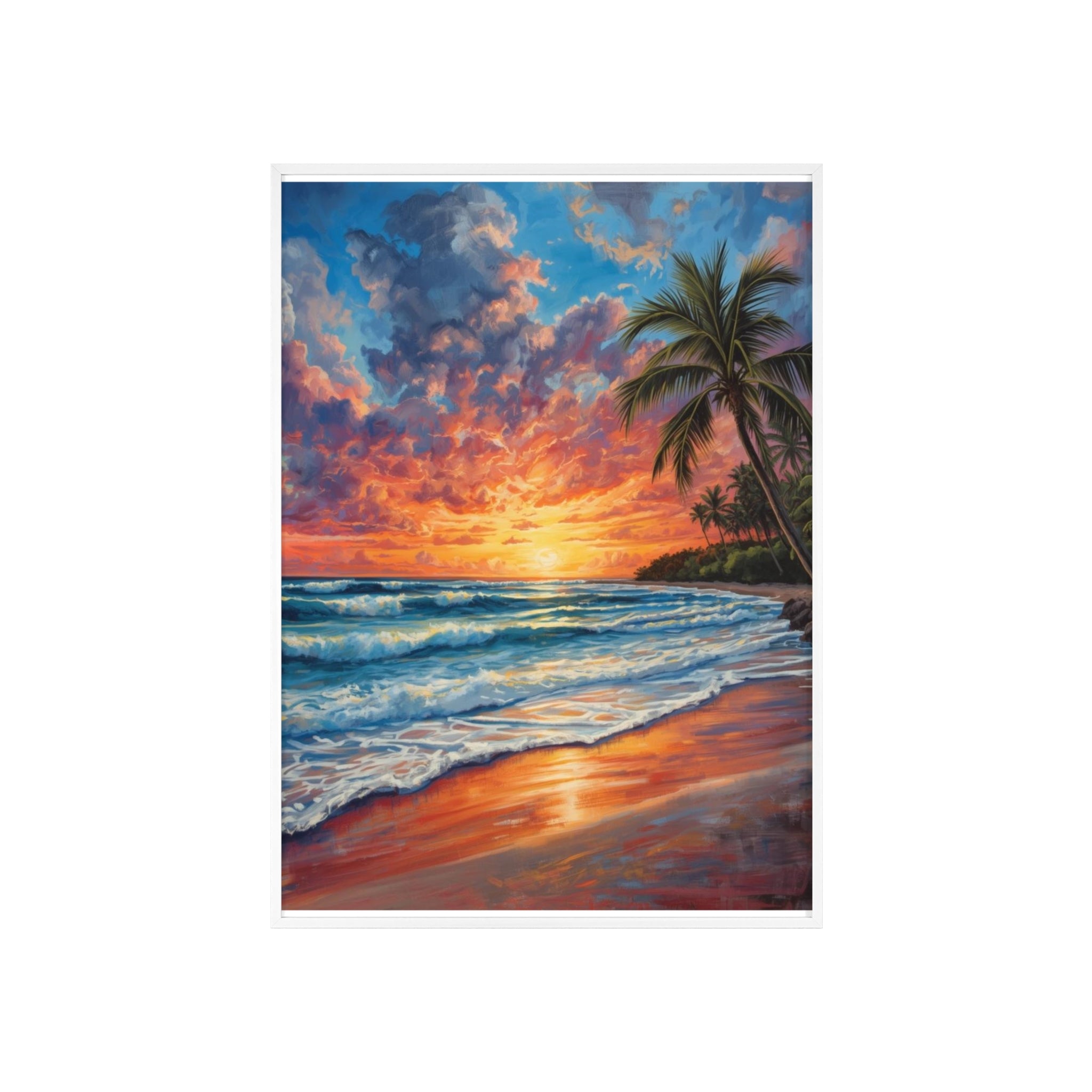 Tropical Sunset Beach Poster Framed