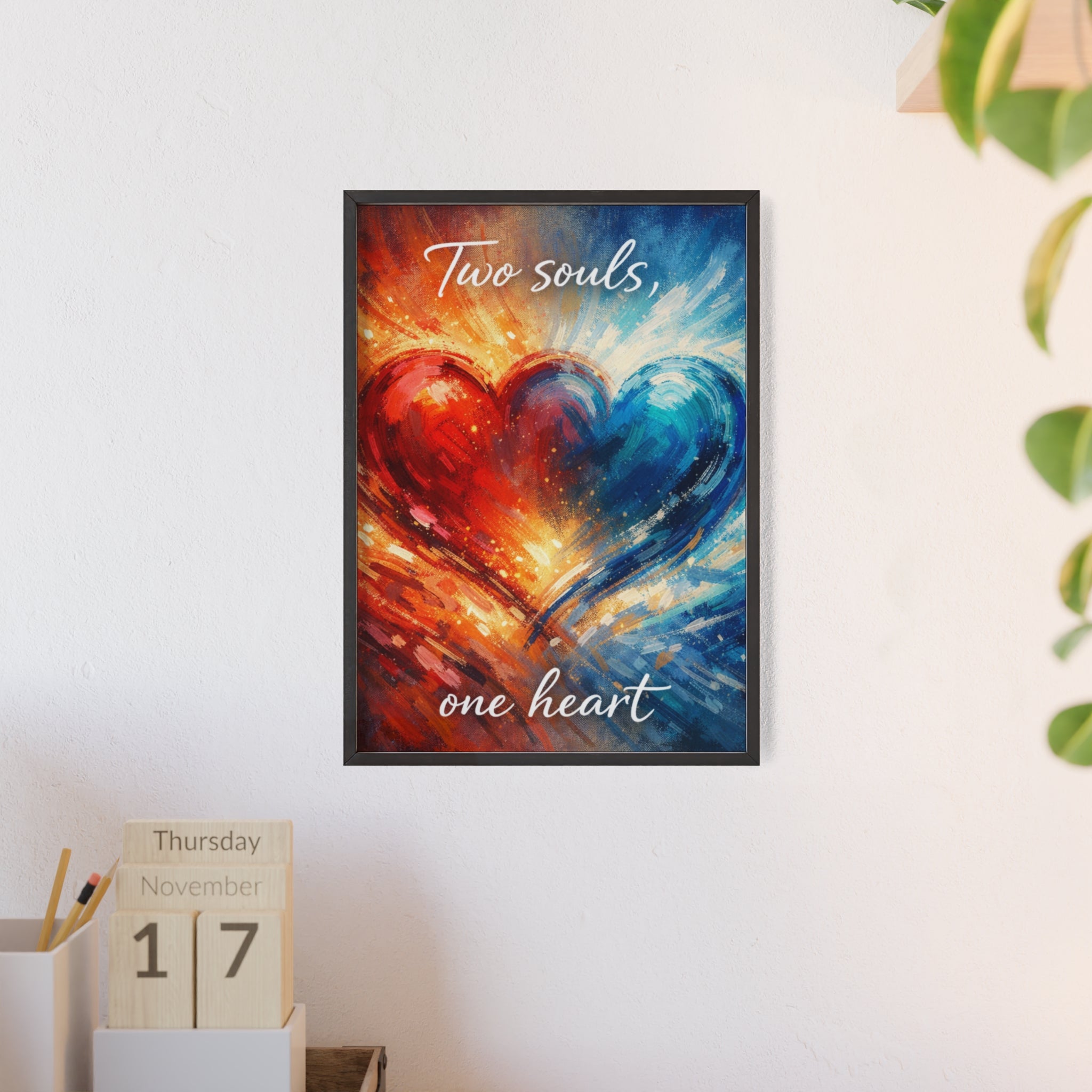 Two Souls One Heart Framed Poster — Romantic Heart Wall Art