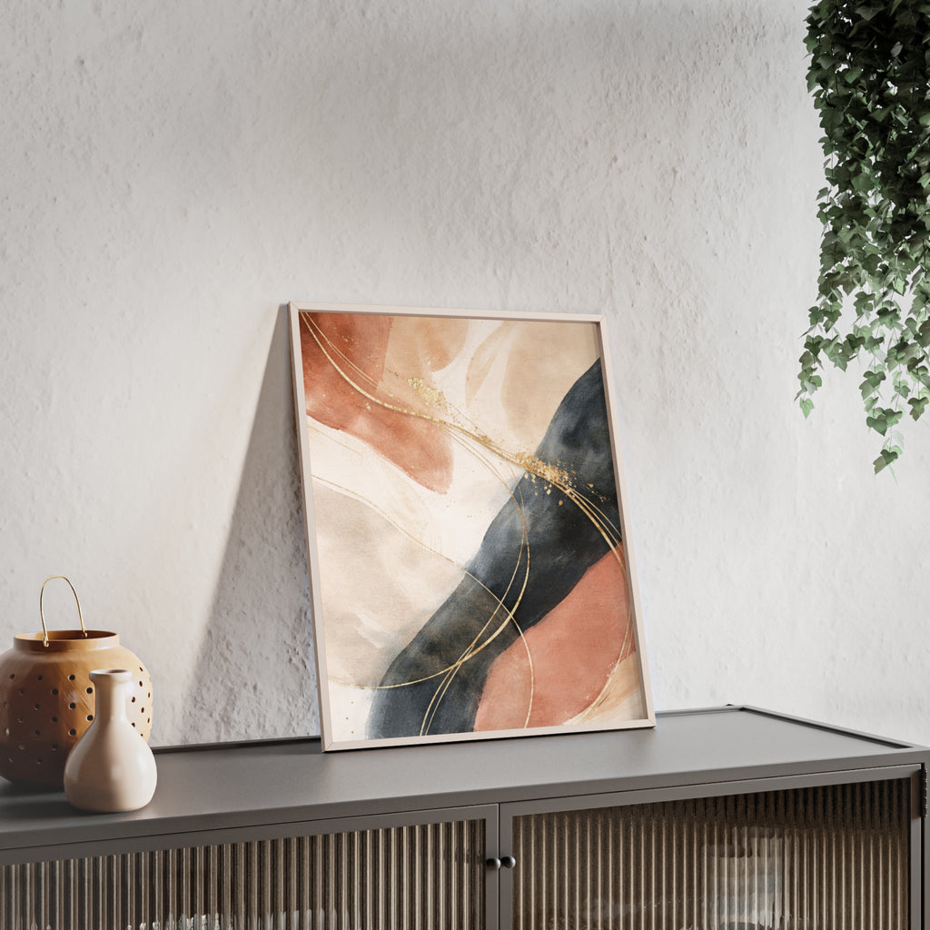 Abstract Gold Arc Framed Poster Modern Watercolor Wall Art