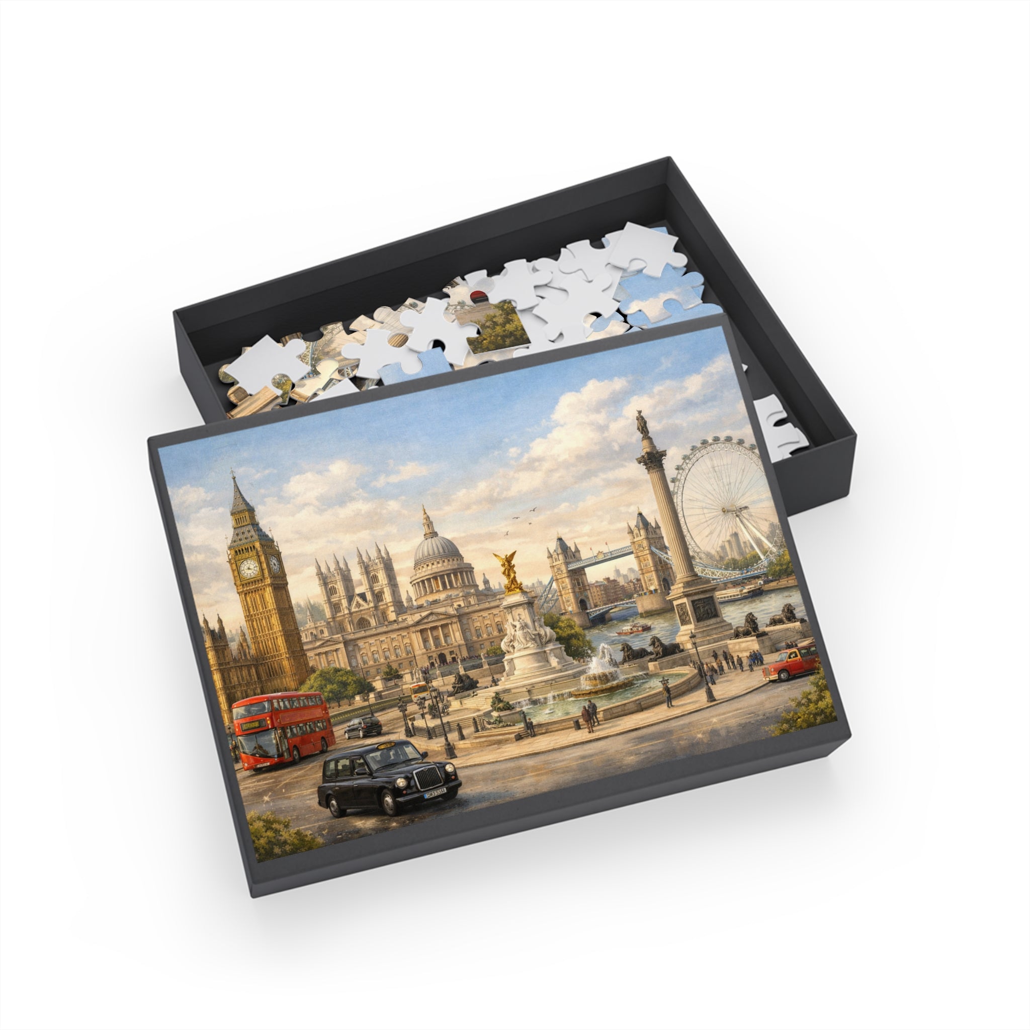 London Cityscape Vintage Big Ben London Eye Red Bus Jigsaw Puzzle
