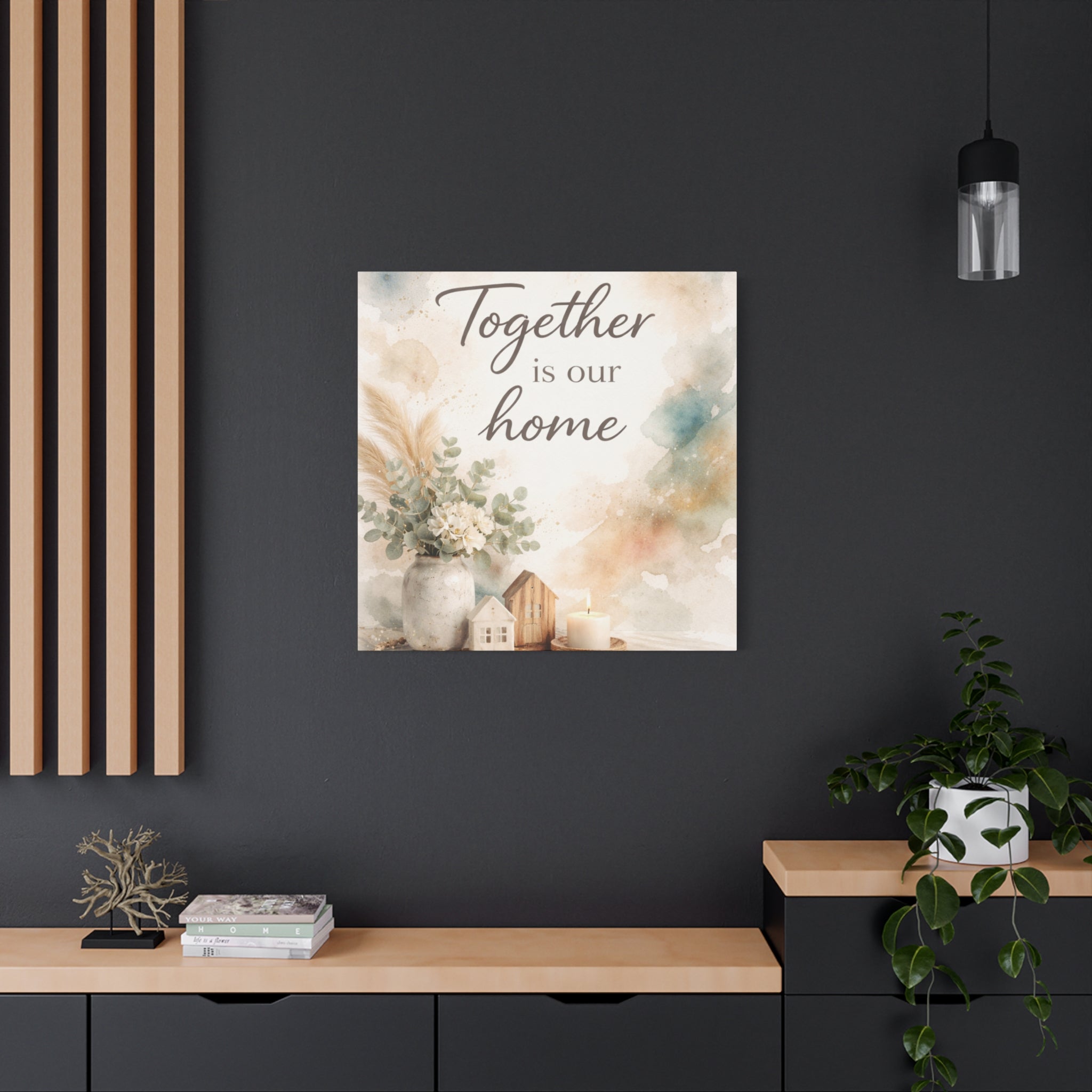 Together Is Our Home Floral Inspirational Decor Canvas Wall Art